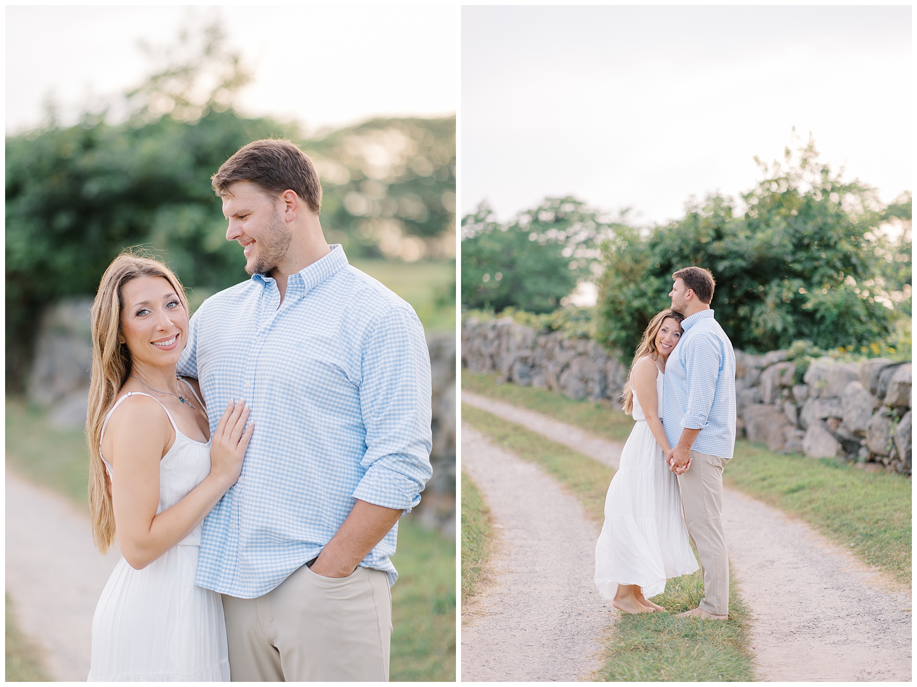 couple in neutral clothing during Westport engagement