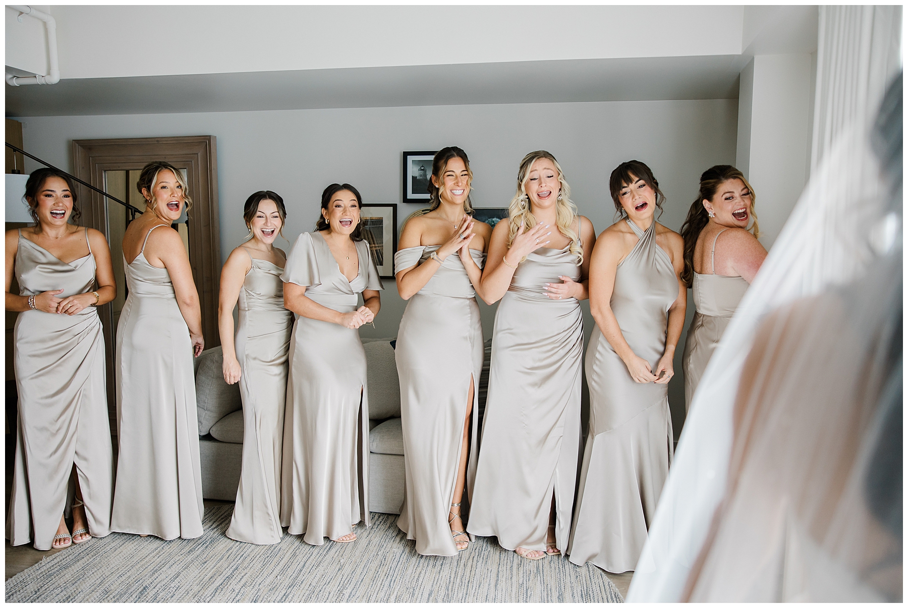 bridesmaids first look with bride