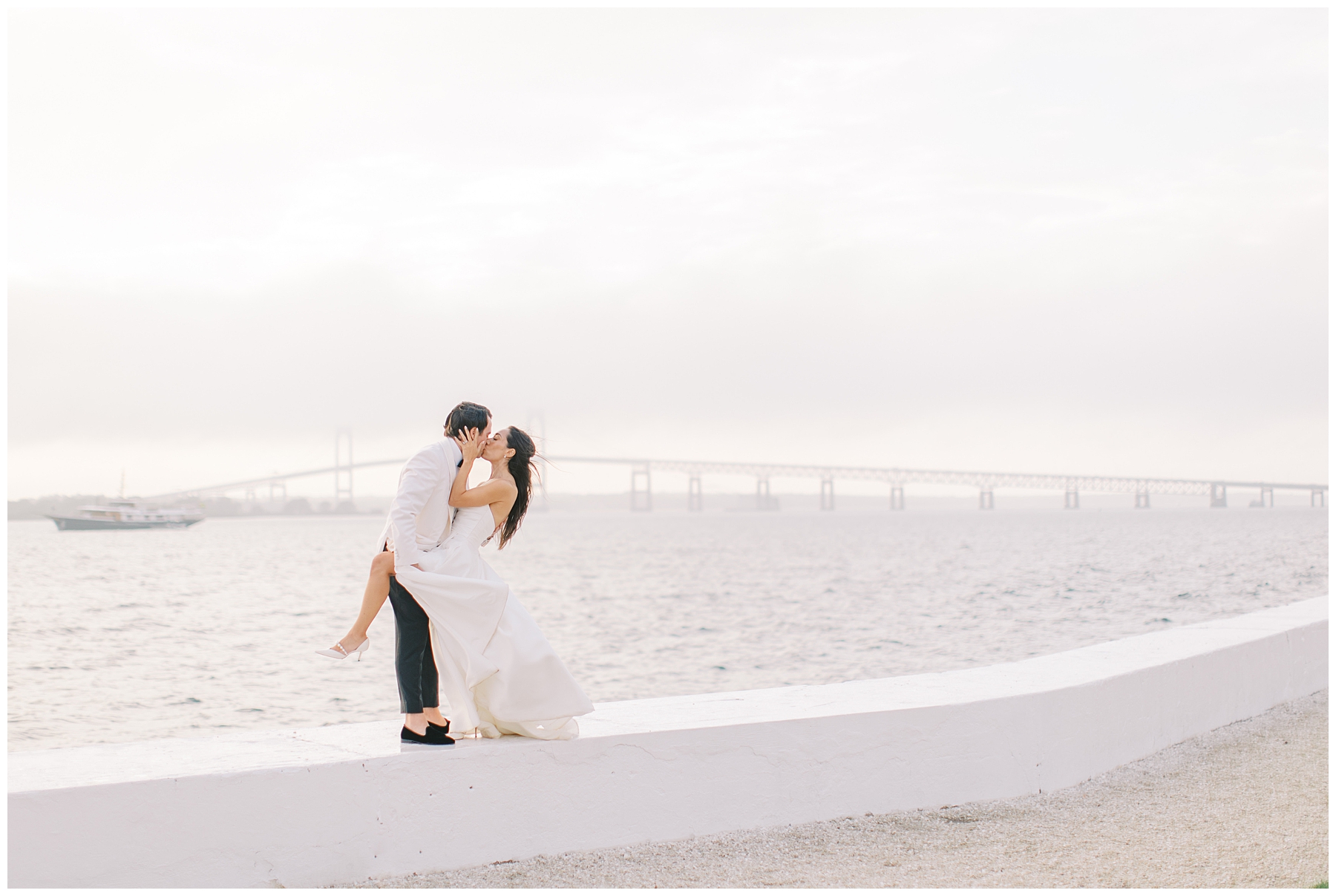 sunset newlywed photos at Coastal Wedding at Belle Mer, A Longwood Venue in Newport