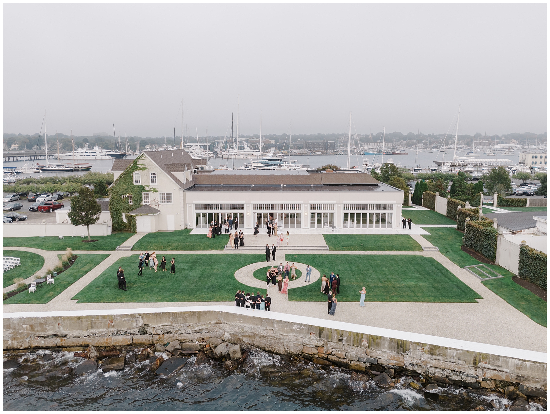 aerial view of Belle Mer, A Longwood wedding Venue in Newport