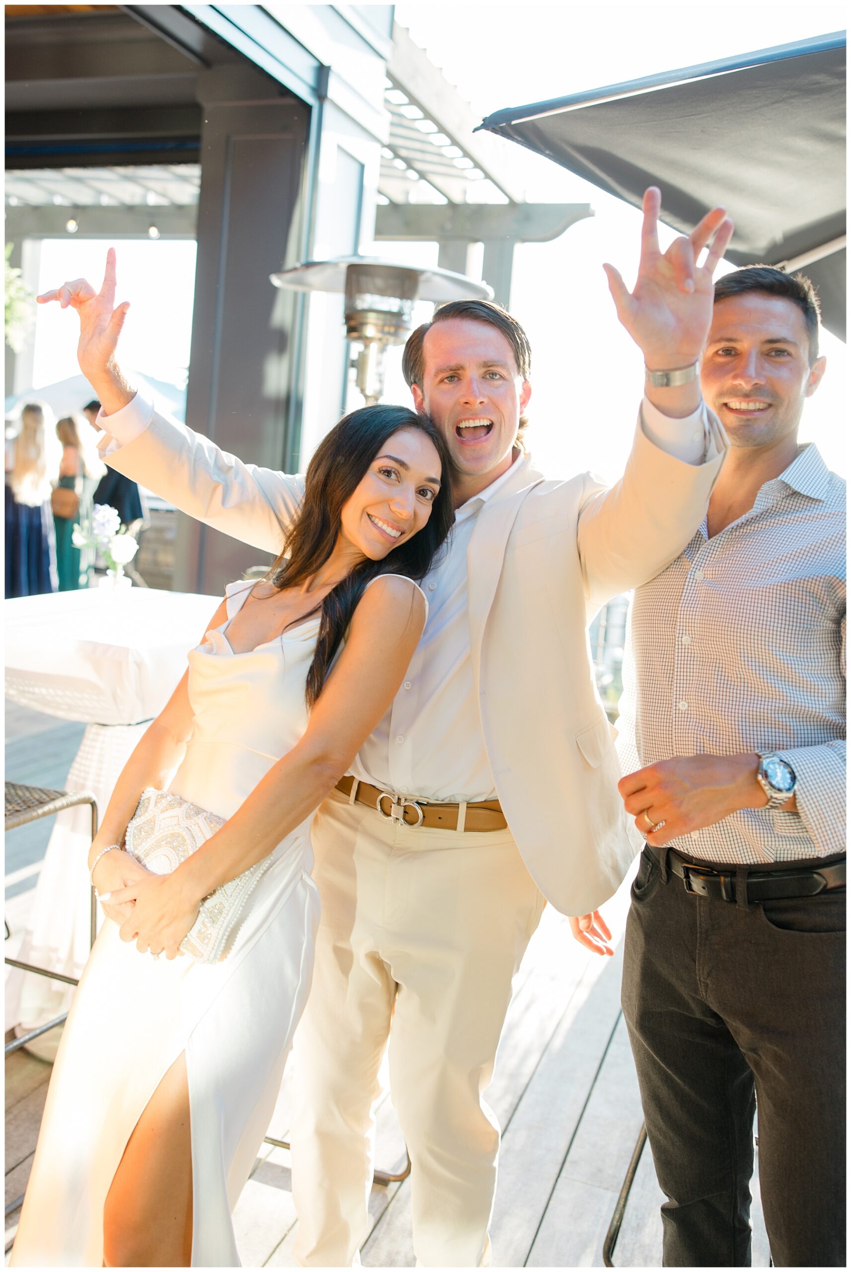 couple celebrate upcoming wedding at rehearsal dinner