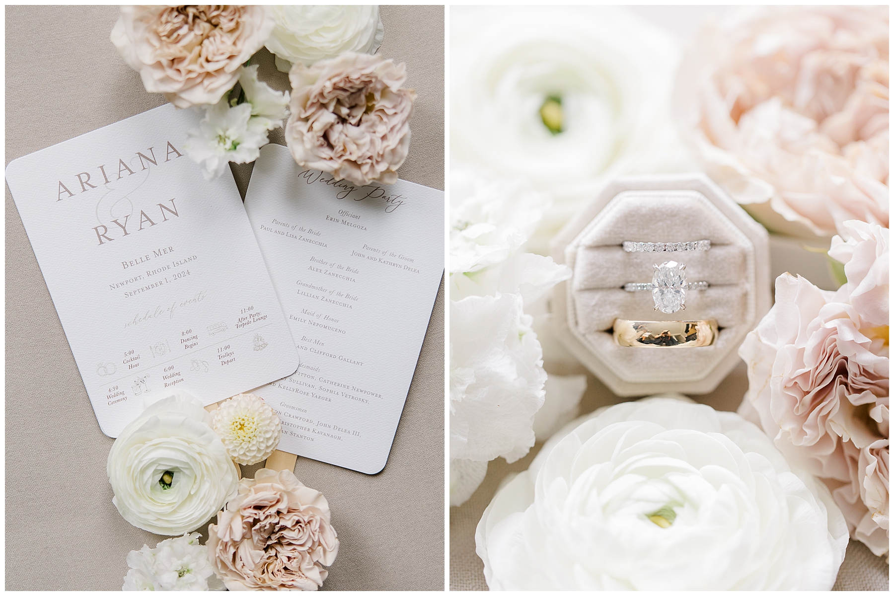 wedding rings in ring box and wedding invites