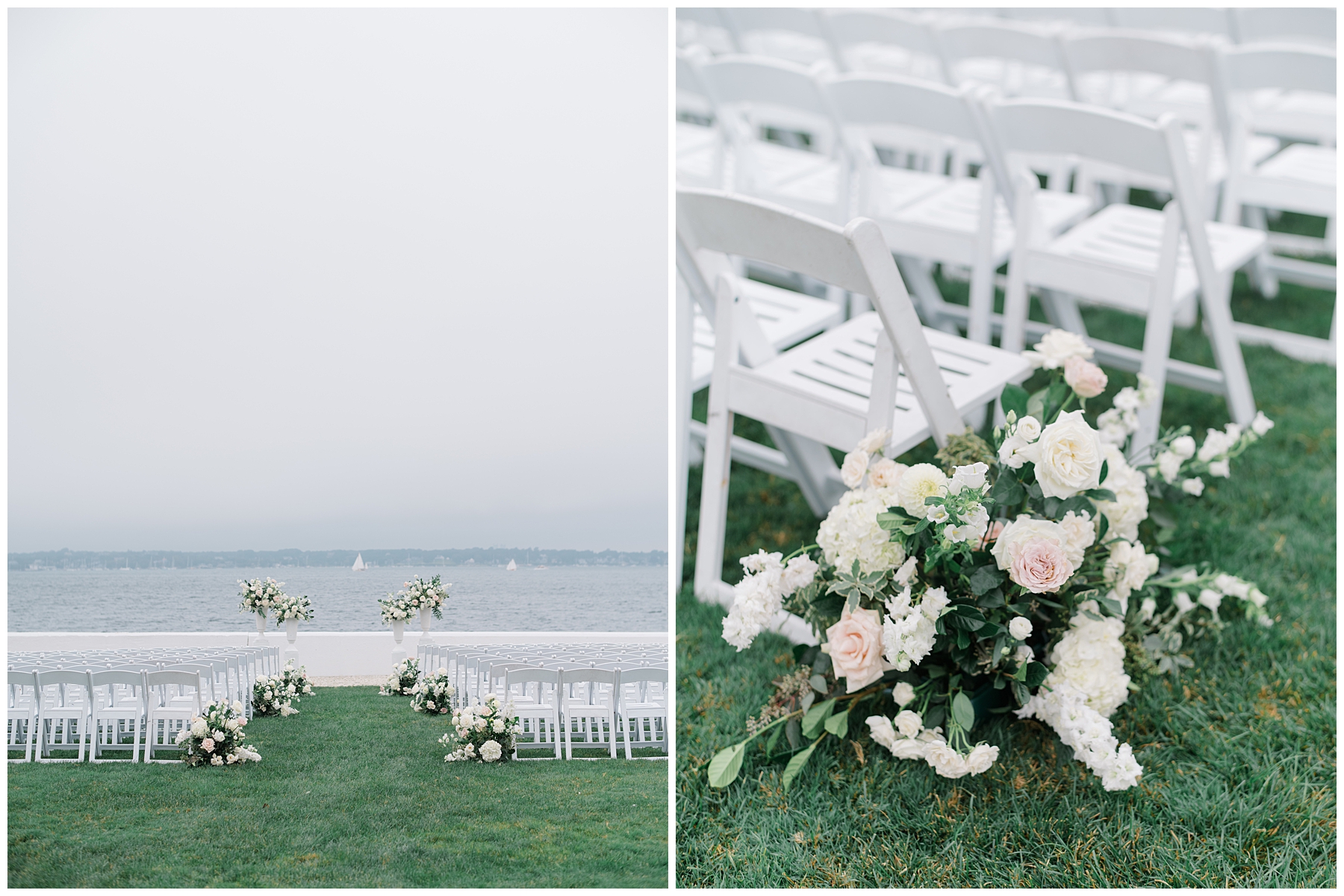 wedding ceremony flowers by seats
