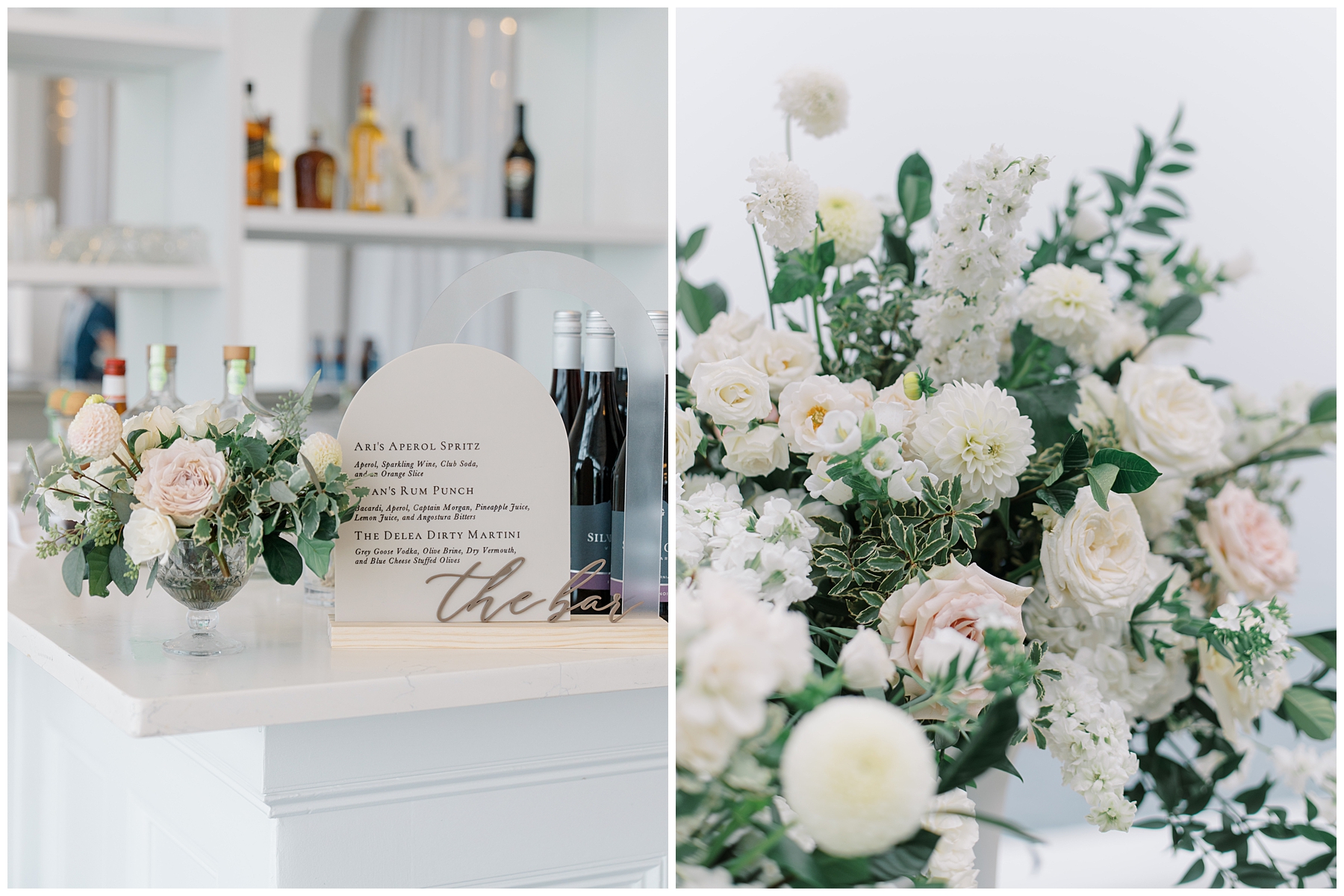 classic white flowers decorate reception space