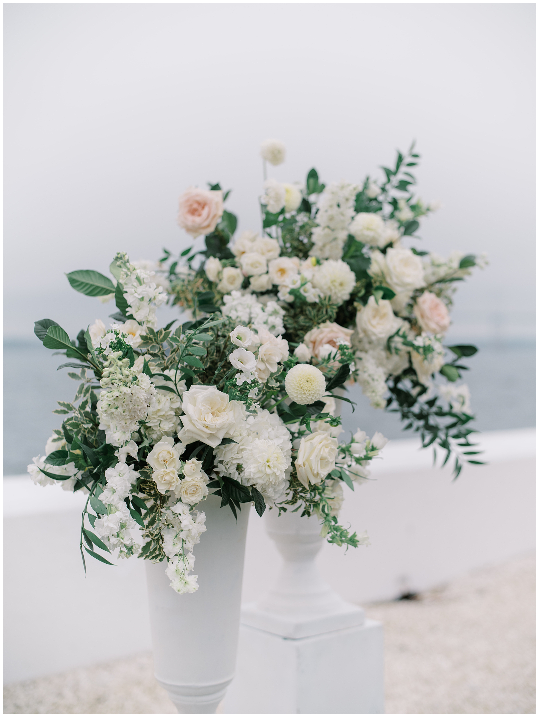 elegant wedding flowers from Coastal Wedding at Belle Mer, A Longwood Venue in Newport
