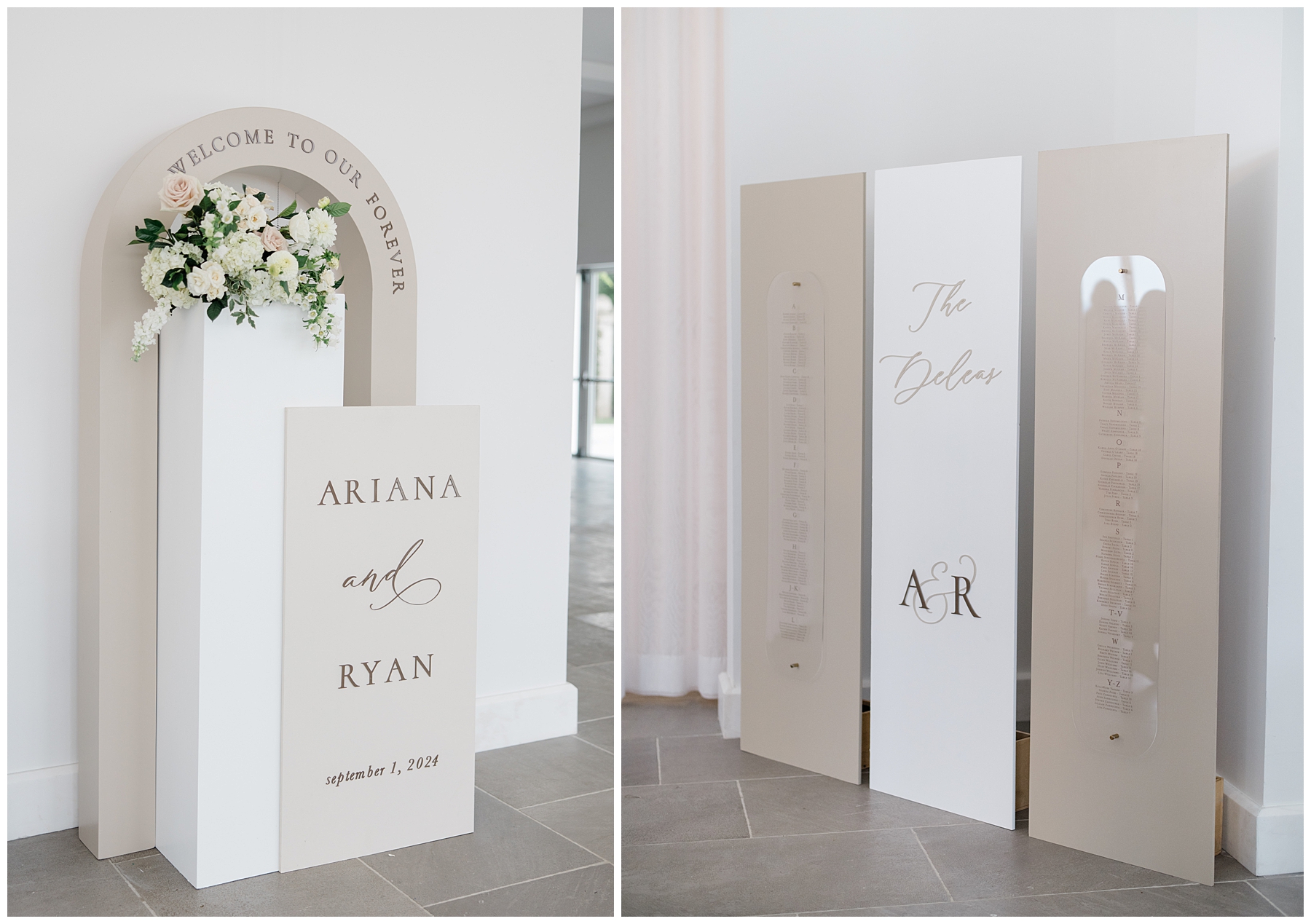 wedding welcome sign and seating chart display
