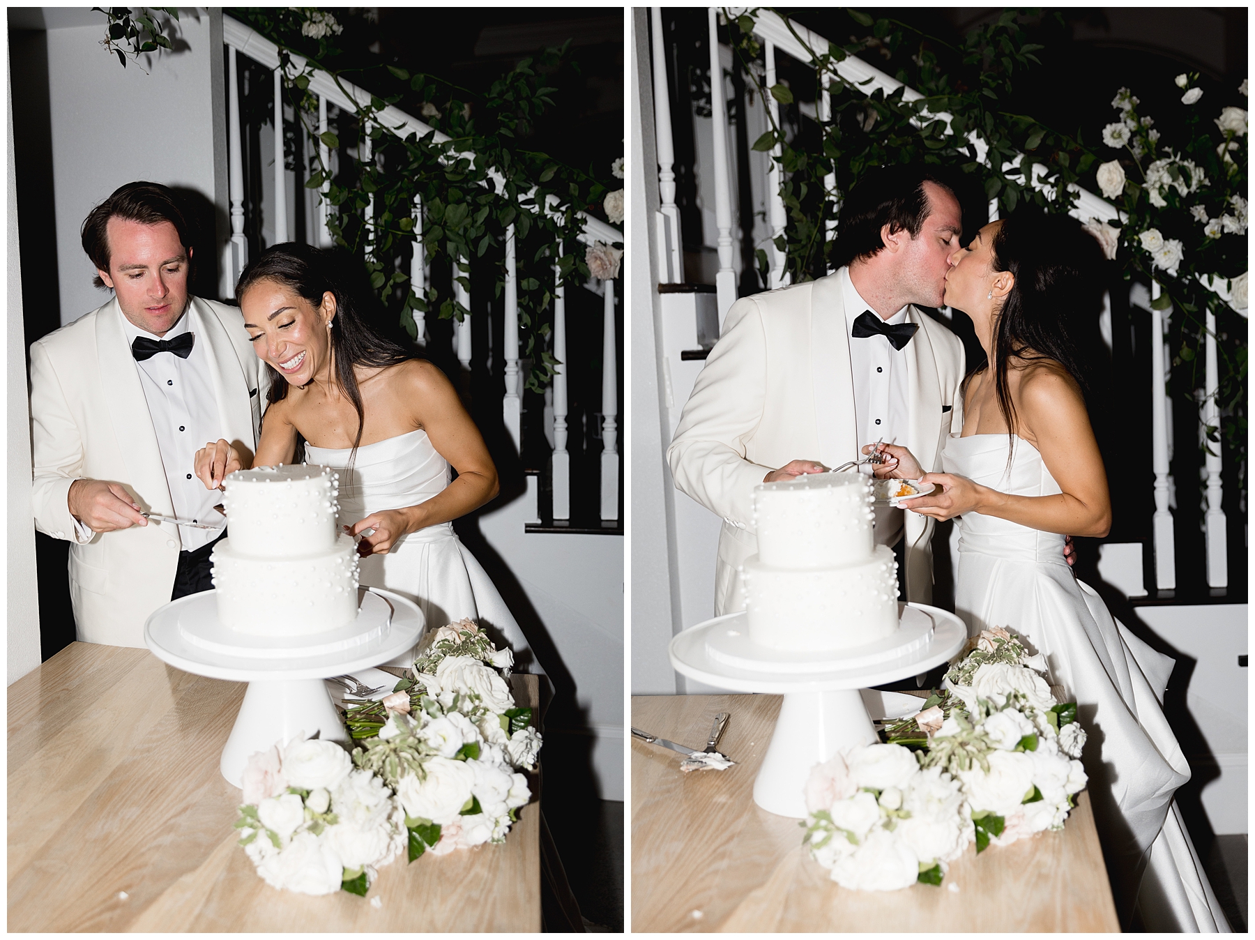 bride and groom cut their wedding cake