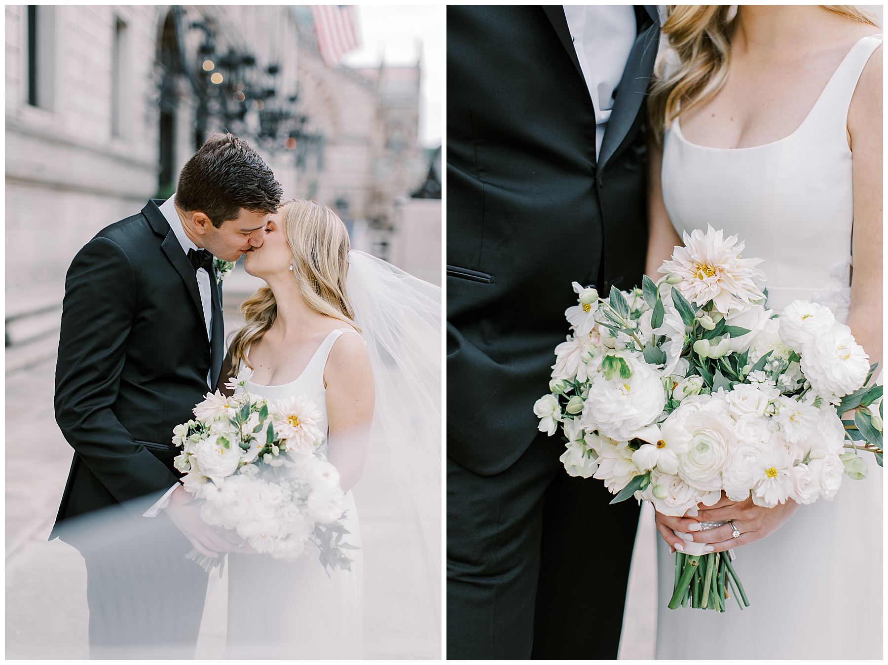 bride and groom kiss while