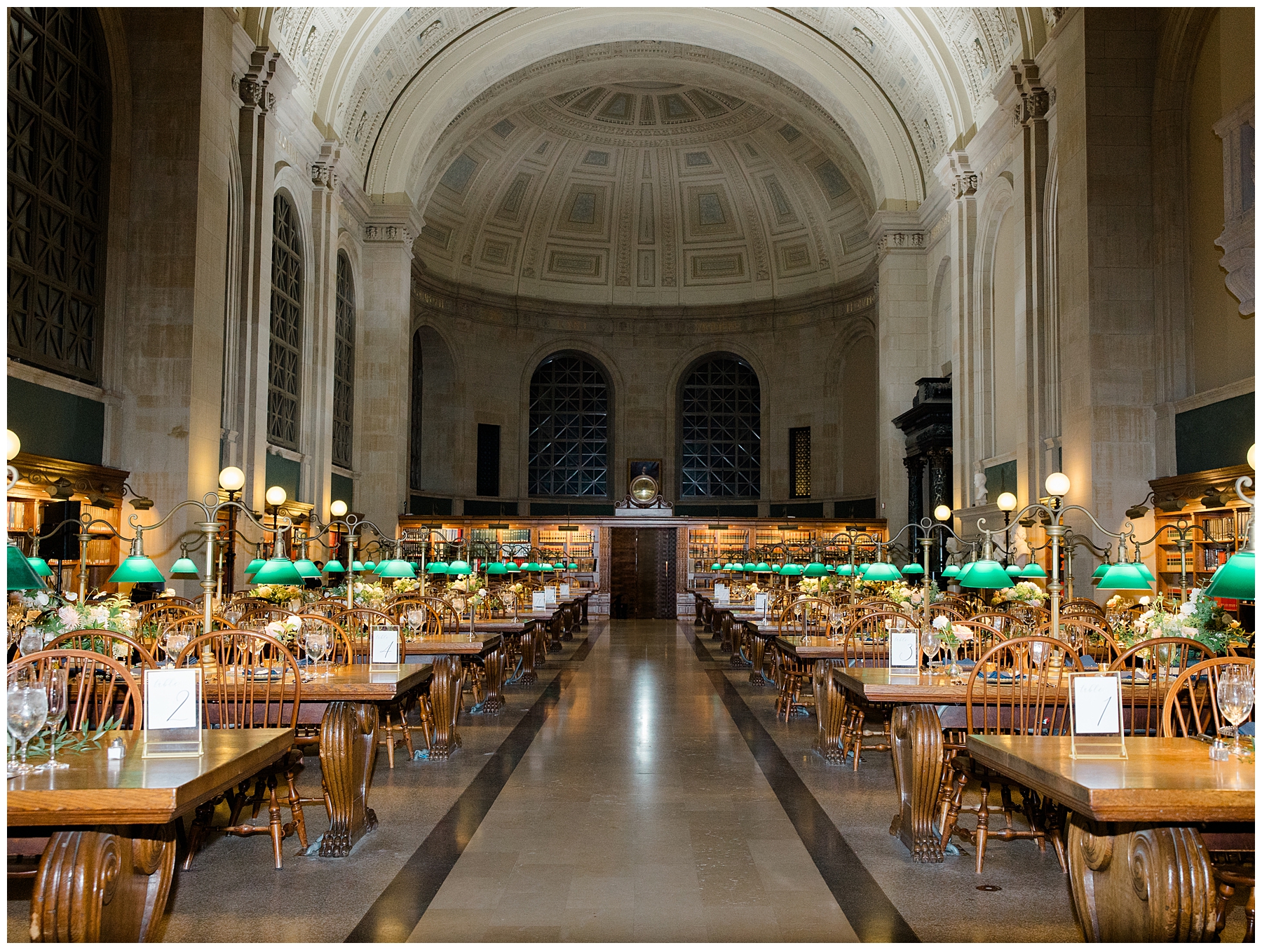 Boston Public Library wedding reception in grand room with dome ceiling