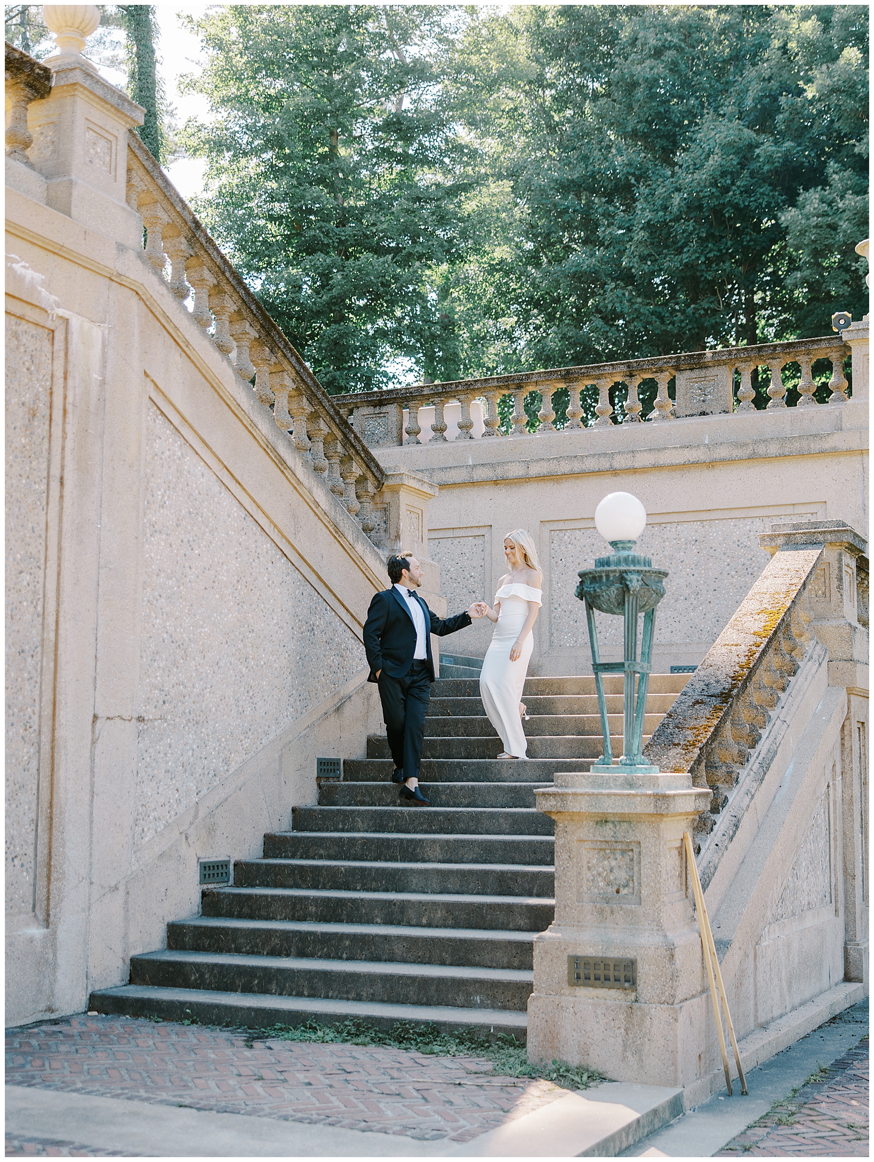 couple walking down stairs