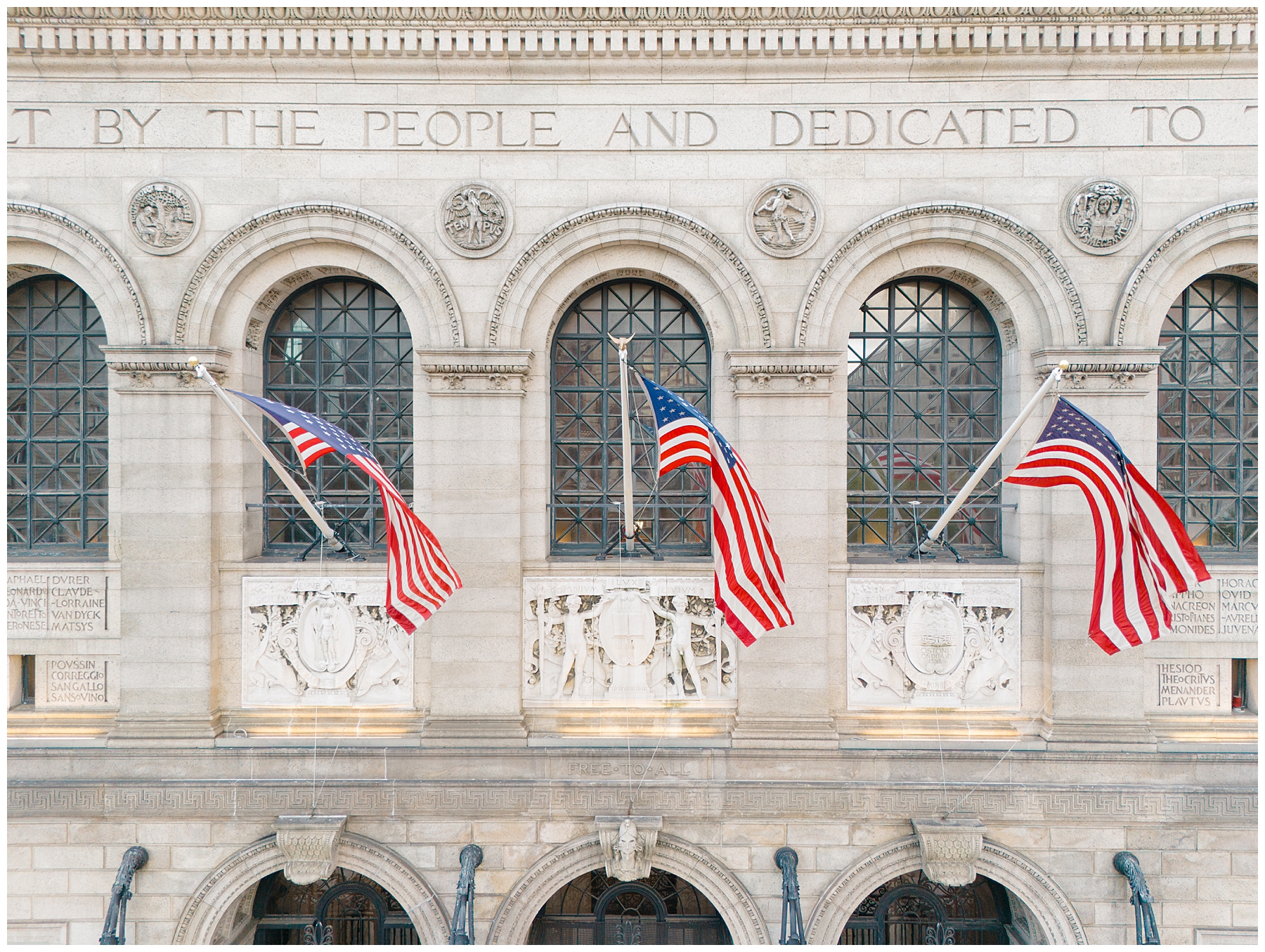 American flags on Boston Public Library building