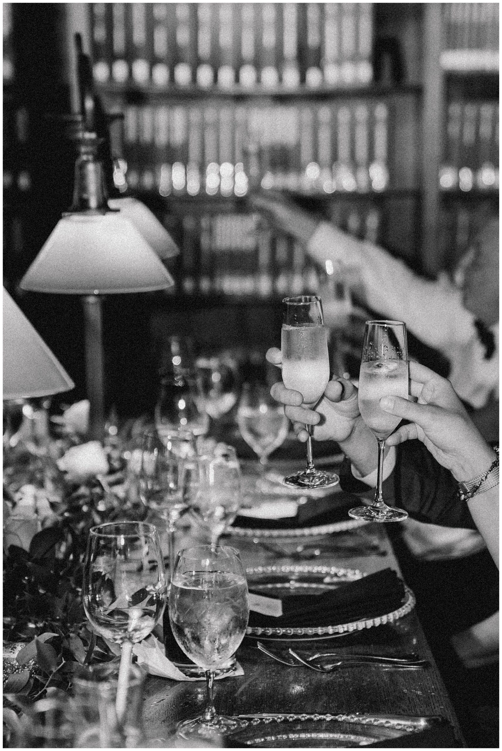 guests toast at wedding reception
