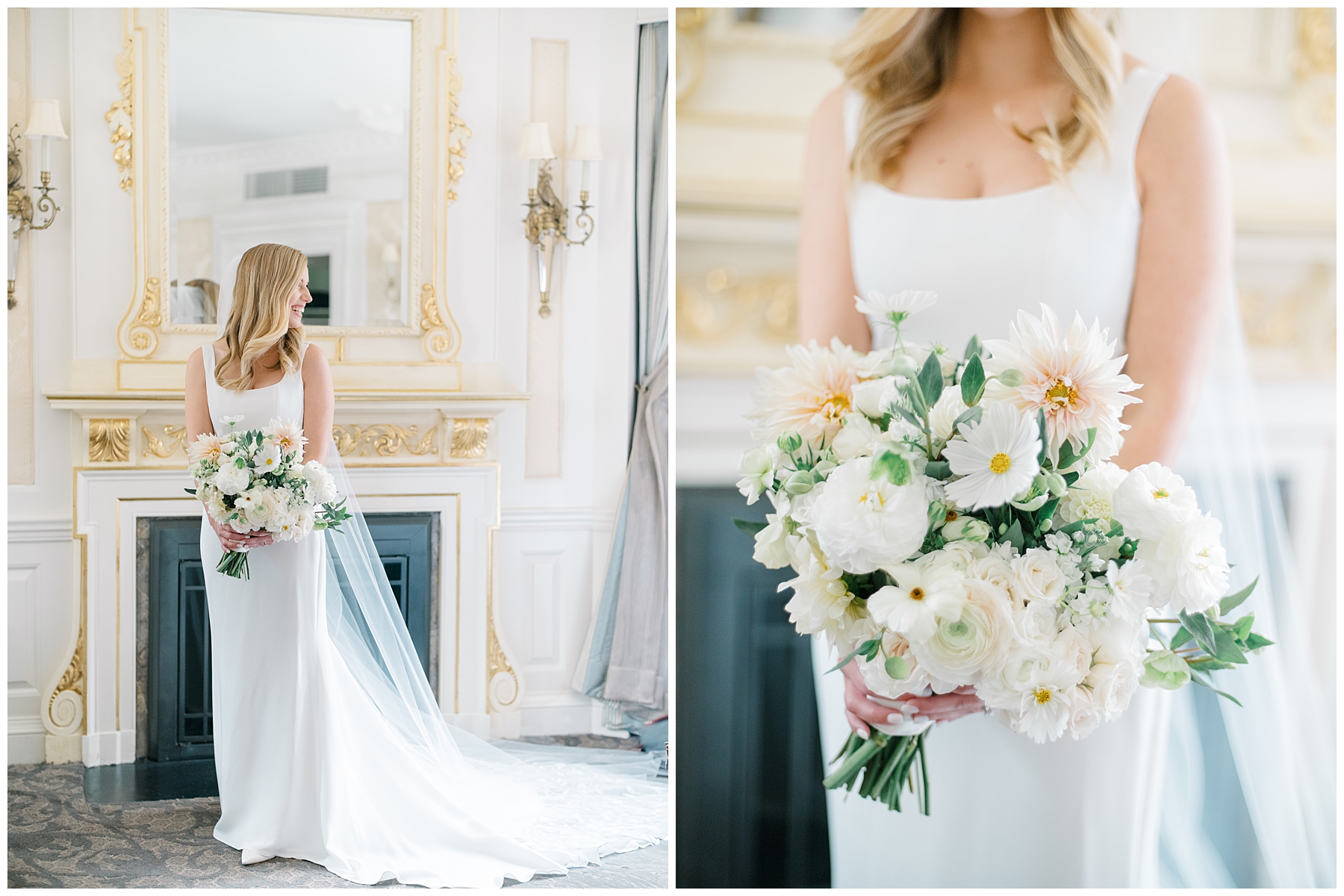 elegant wedding bouquet and bridal portraits
