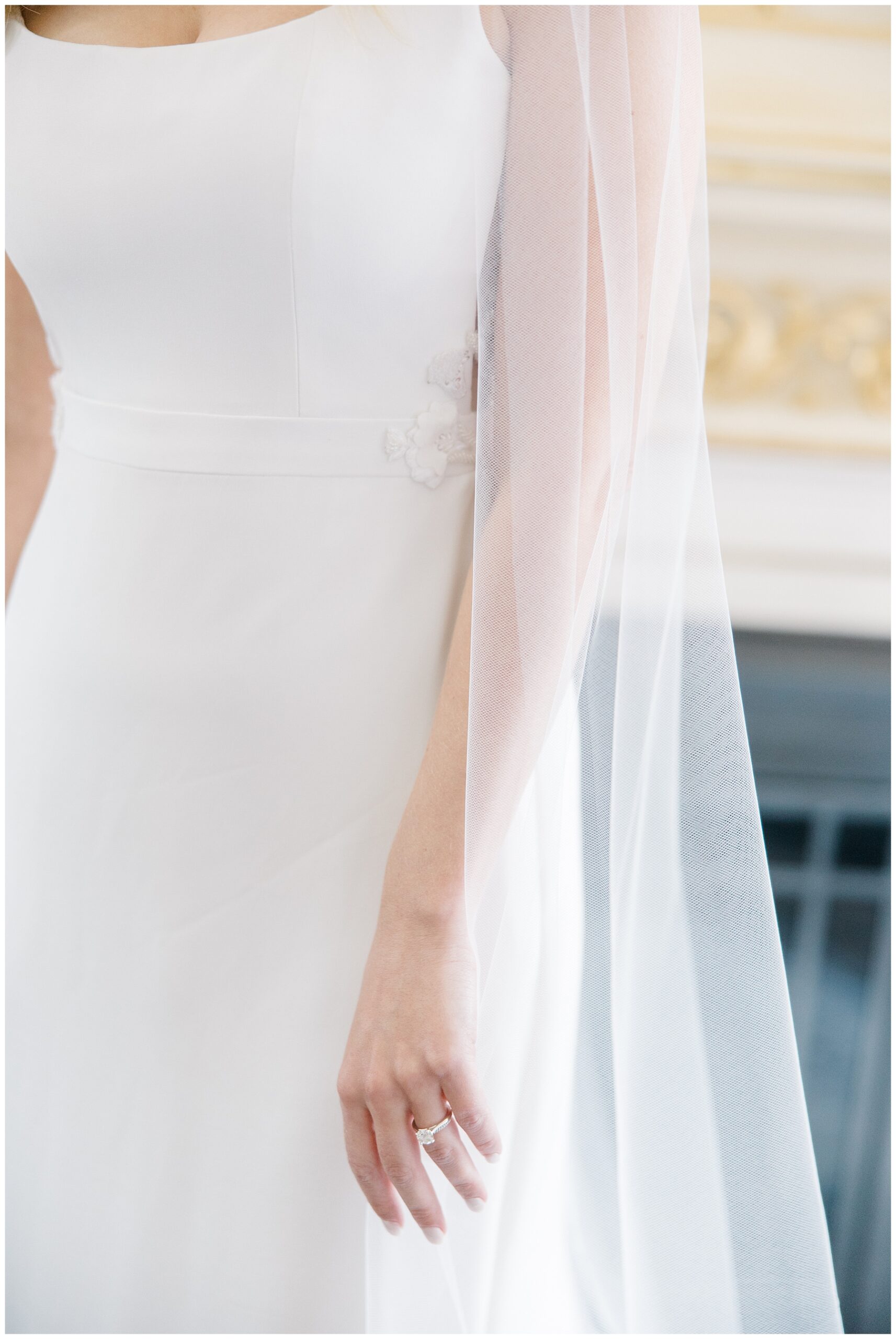 bride in fitted wedding dress and veil