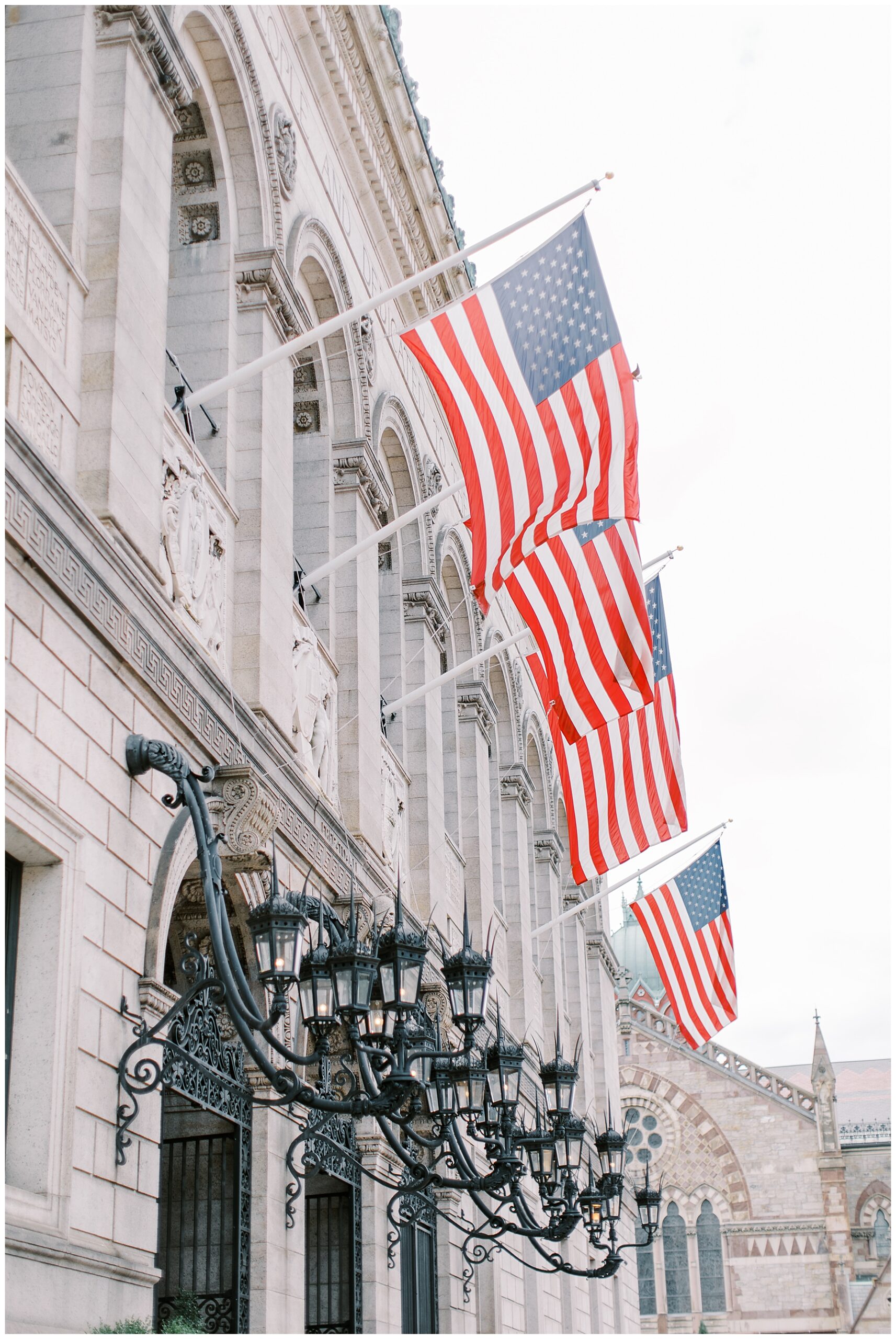 American flags on Boston Public Library building