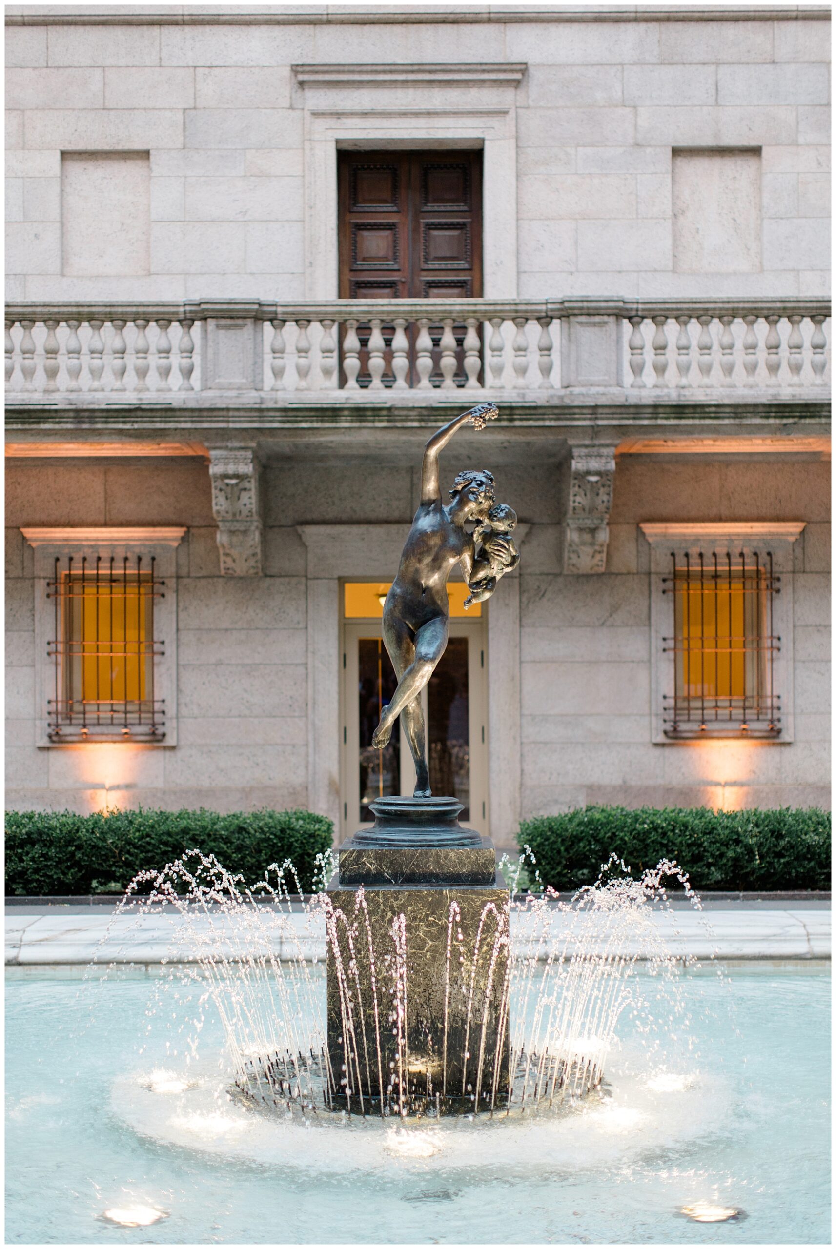 statue and water fountain in the Boston Public Library Courtyard