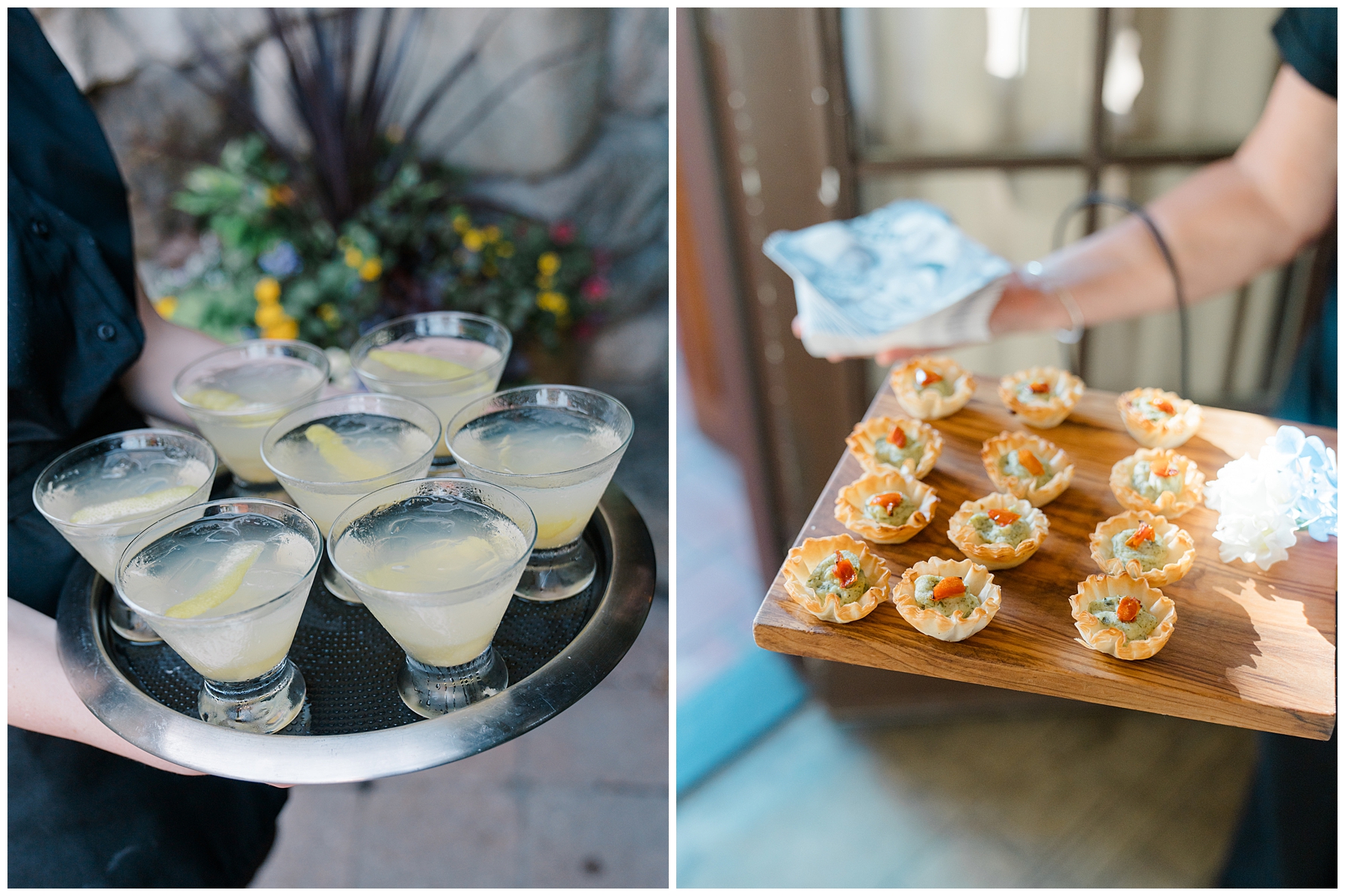 appetizers and cocktails at during wedding cocktail hour