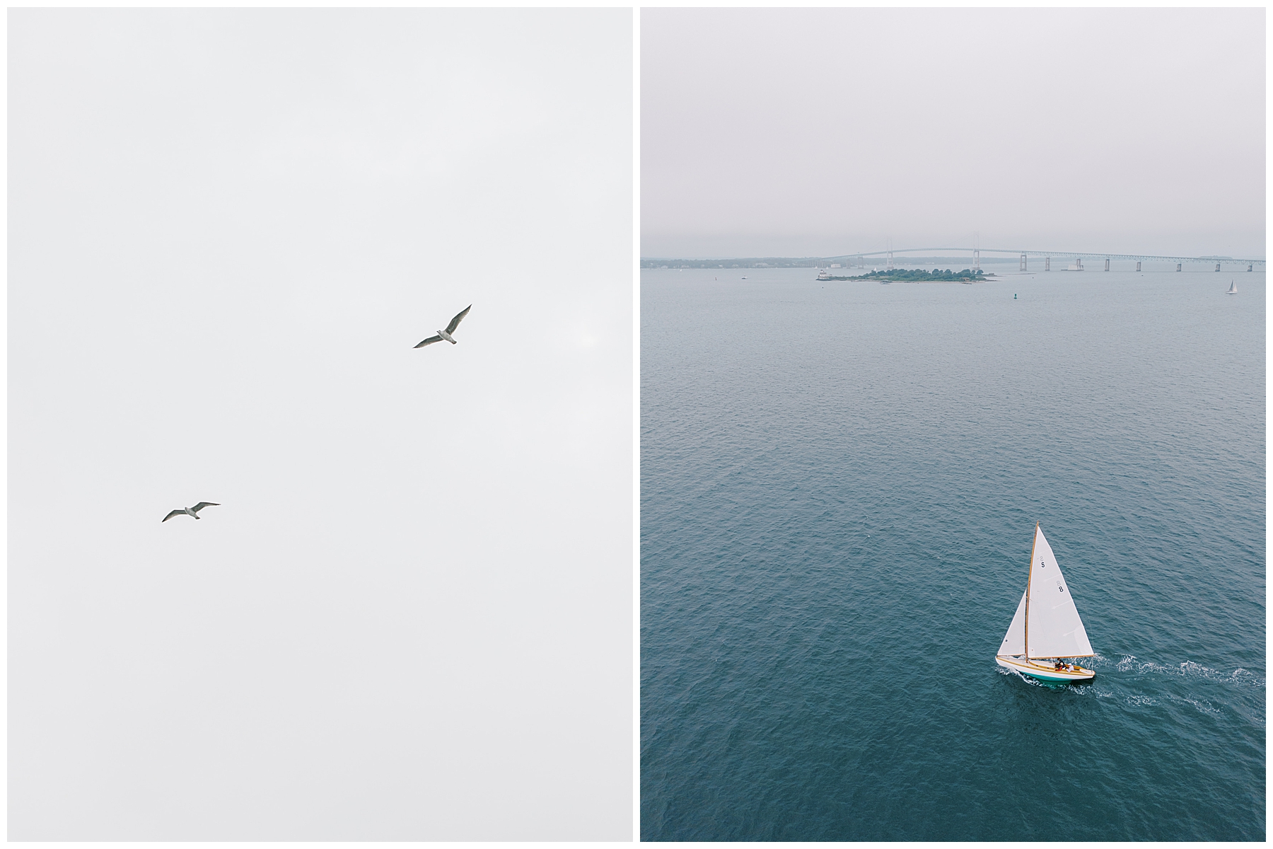 sailboat on ocean at Coastal Wedding at Belle Mer, A Longwood Venue in Newport