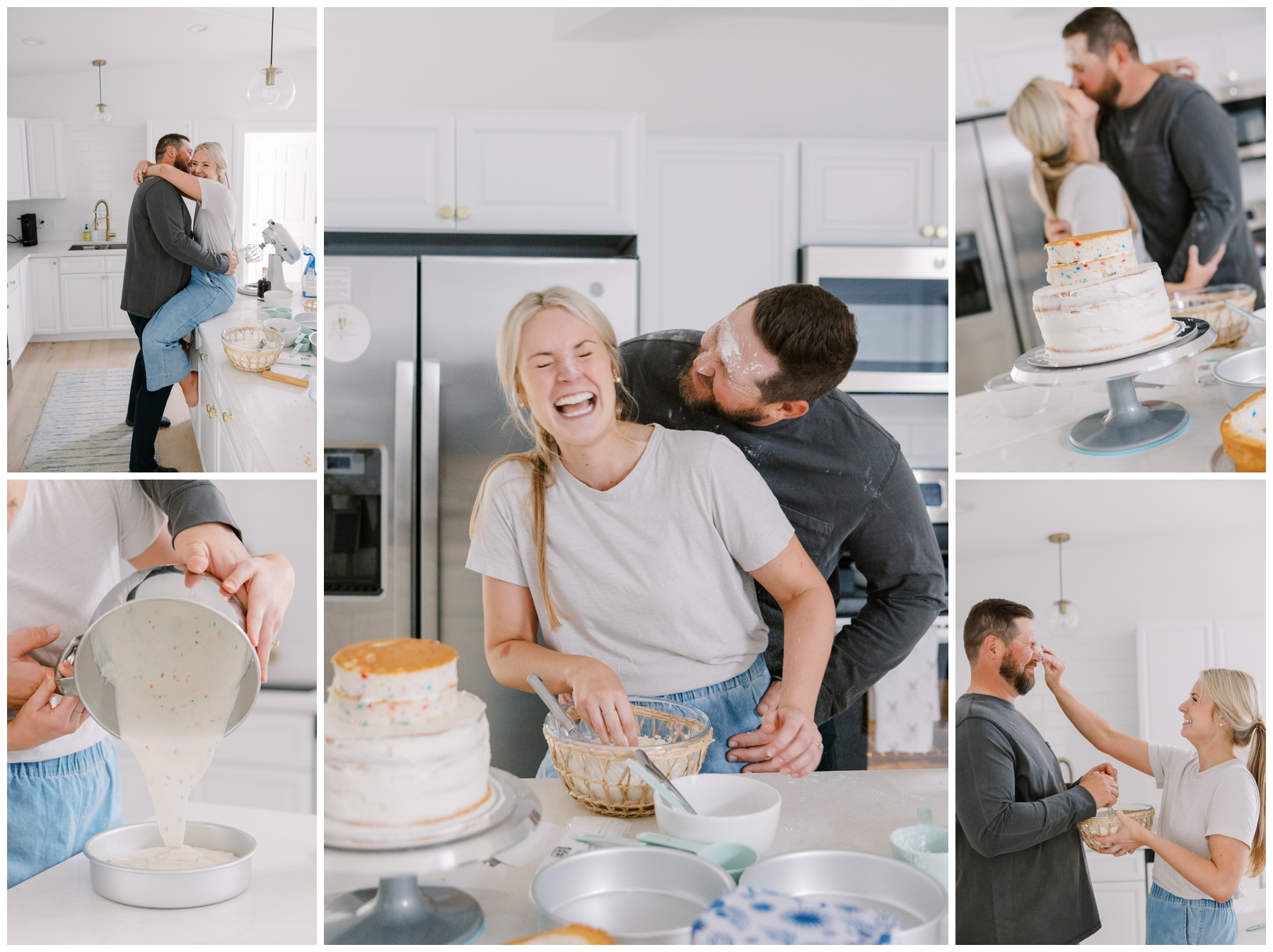Candid At-Home Engagement Photoshoot of cake baking session