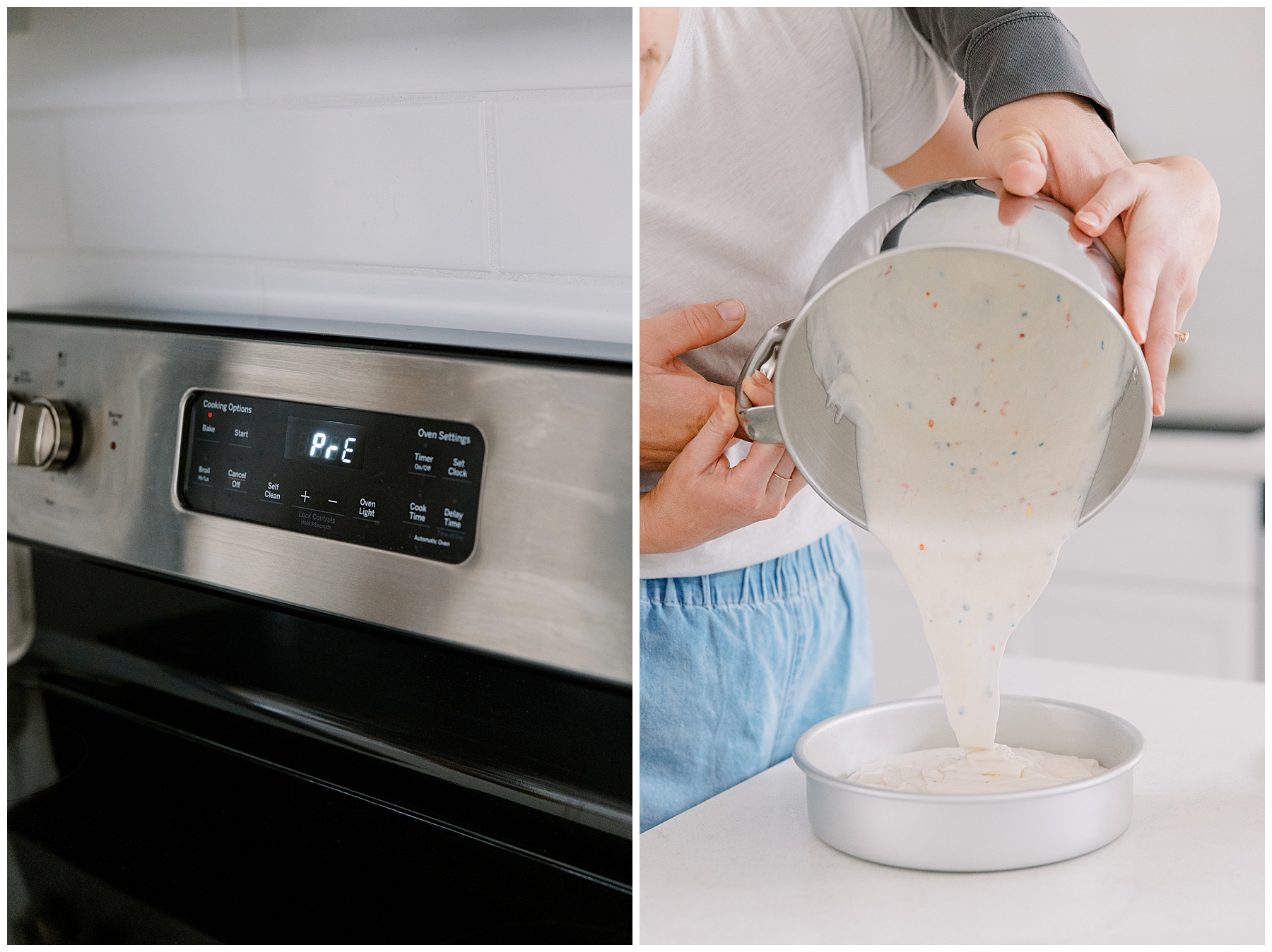 Cake-baking photoshoot of engaged couple