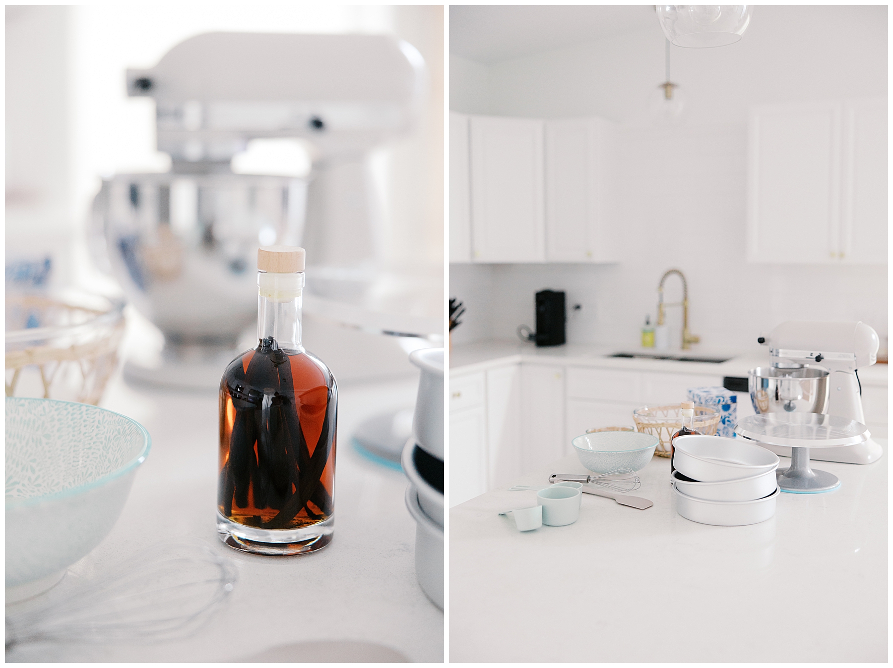 kitchen setting for cake baking engagmeent session