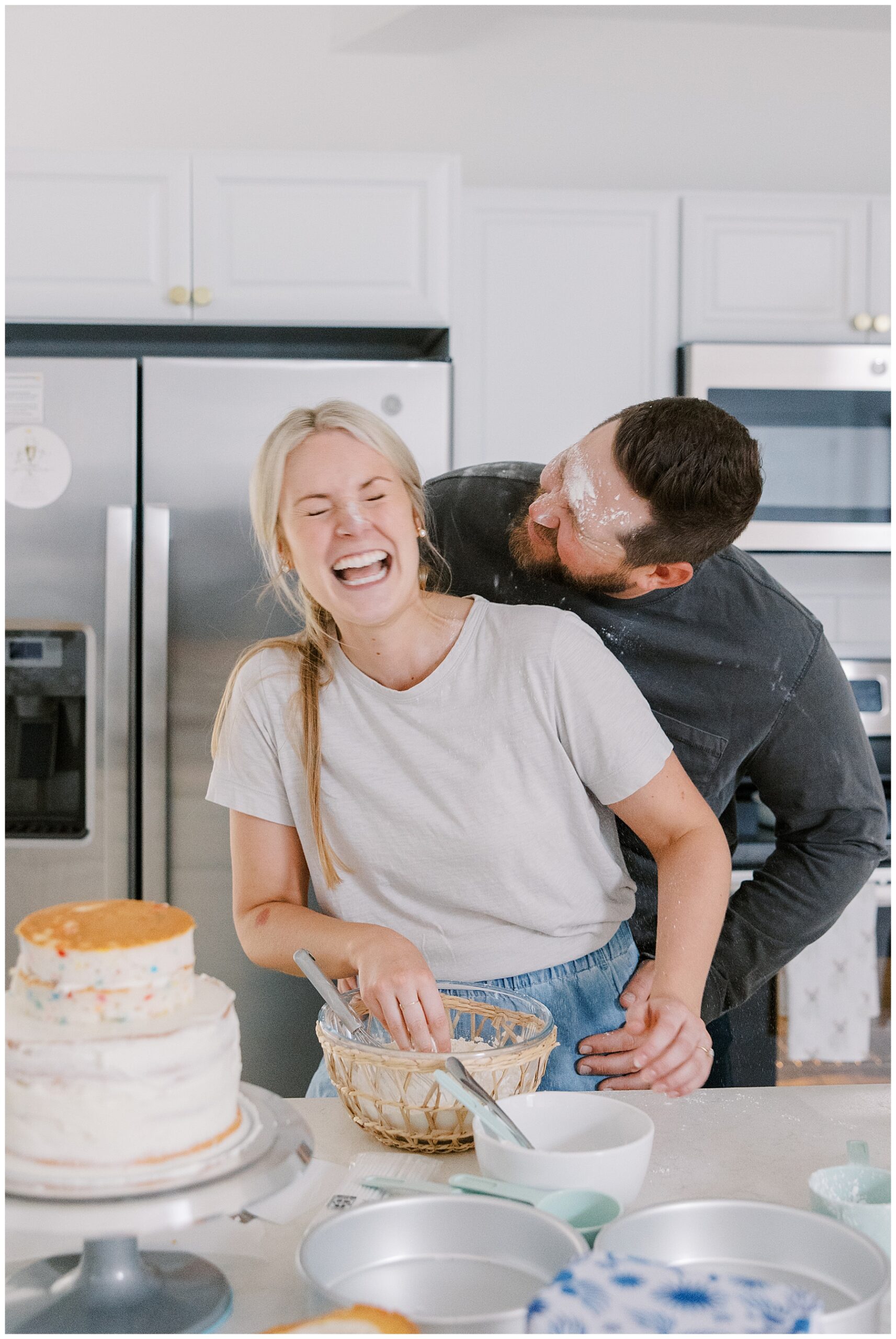 Candid At-Home Engagement Photoshoot from cake-baking session