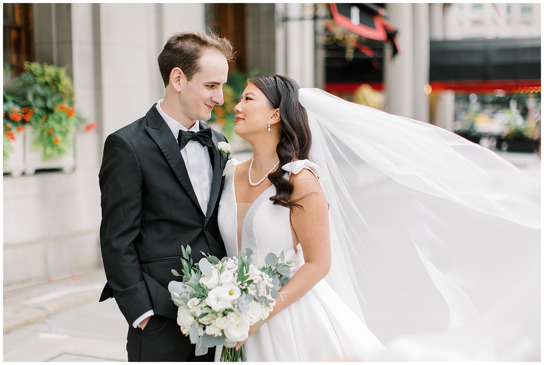 bride and groom photos in Boston at Fairmont Copley Plaza Hotel