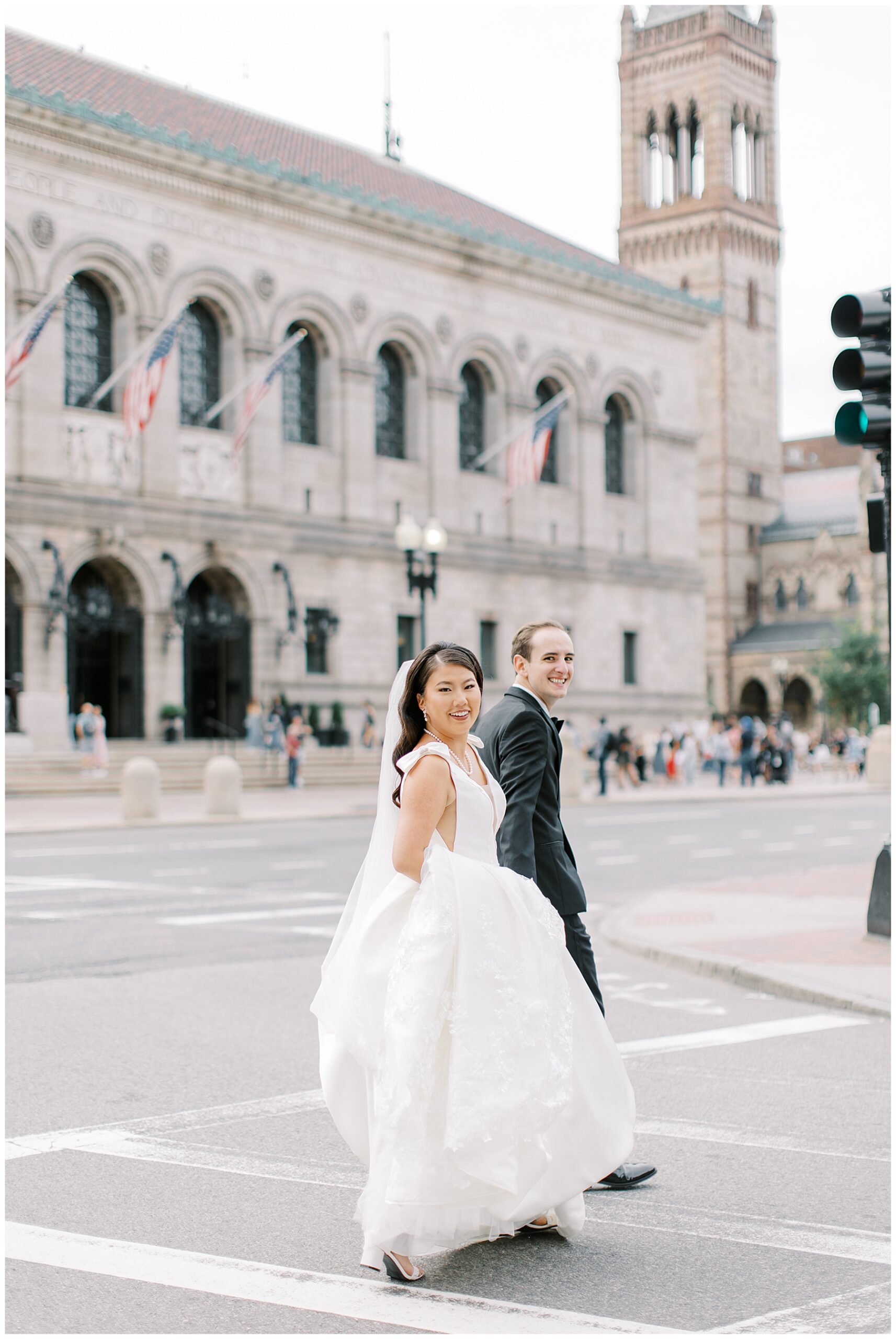 wedding portraits outside of Boston Public Library