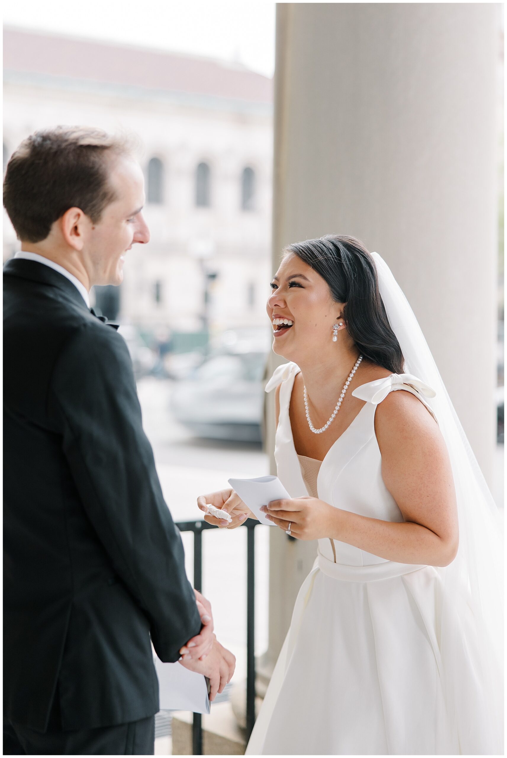 candid moment of bride and groom exchanging private vows