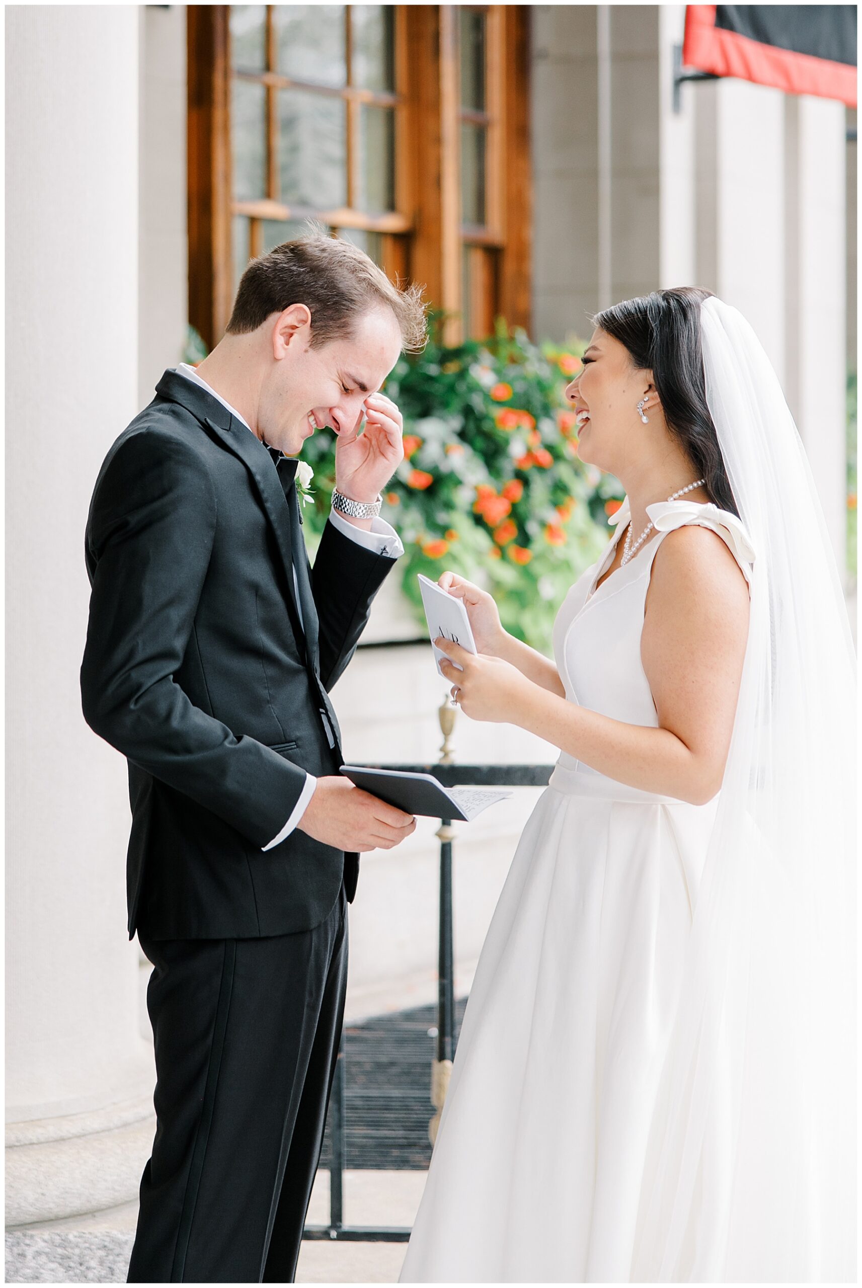 couple laugh during private vow exchange