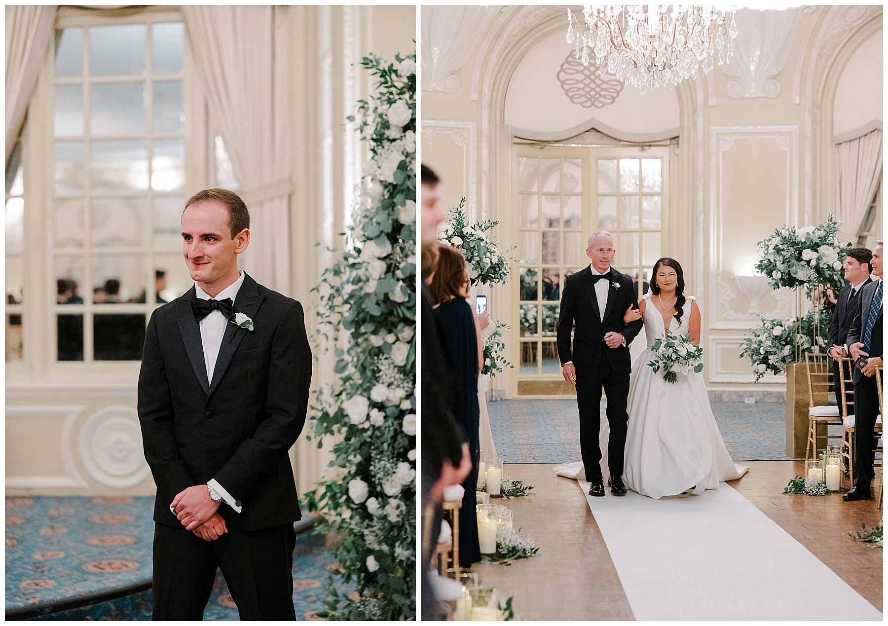 Emotional groom sees bride walking down the aisle