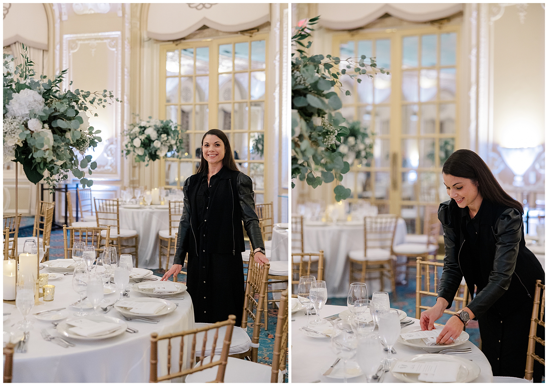 wedding planner adds finishing touches to reception