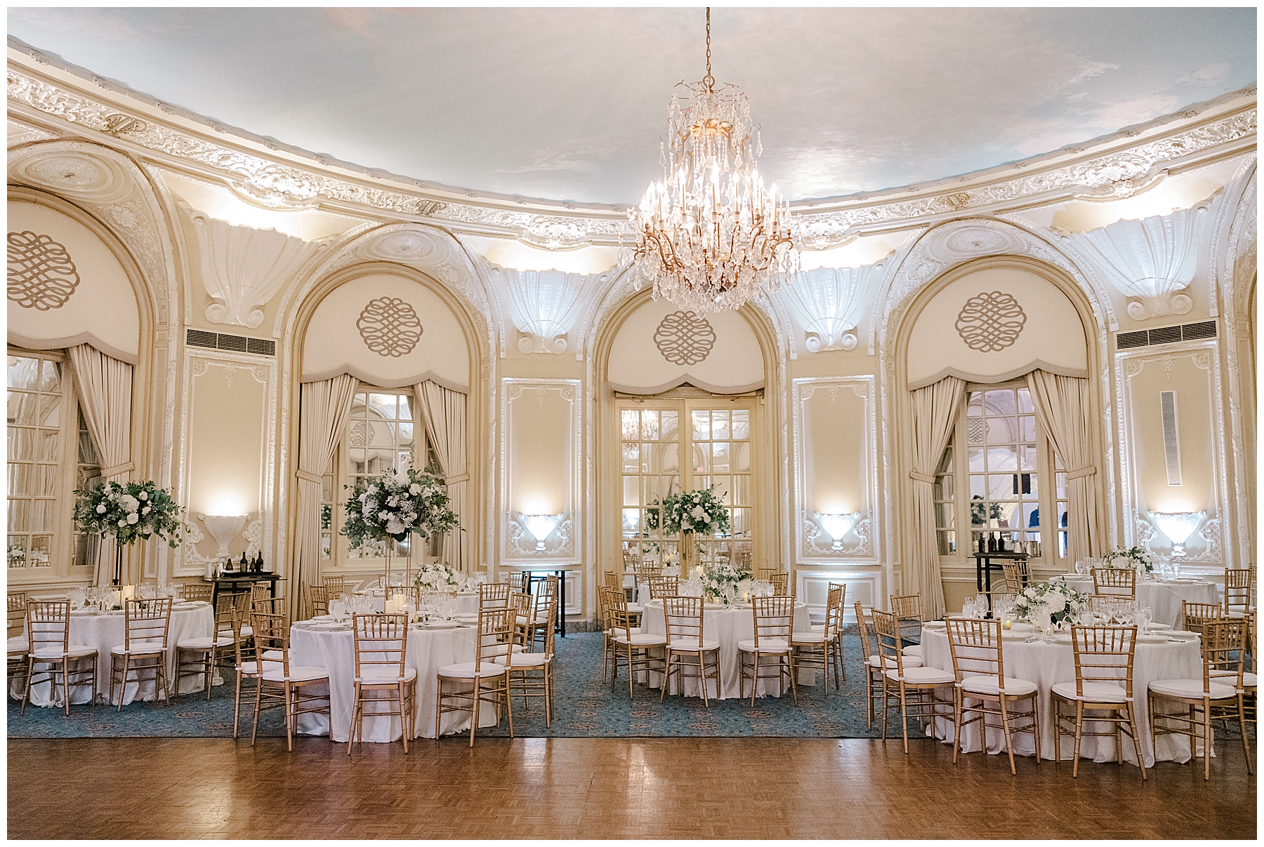 grand ballroom where couple's Elegant Fairmont Copley Plaza Wedding reception was held