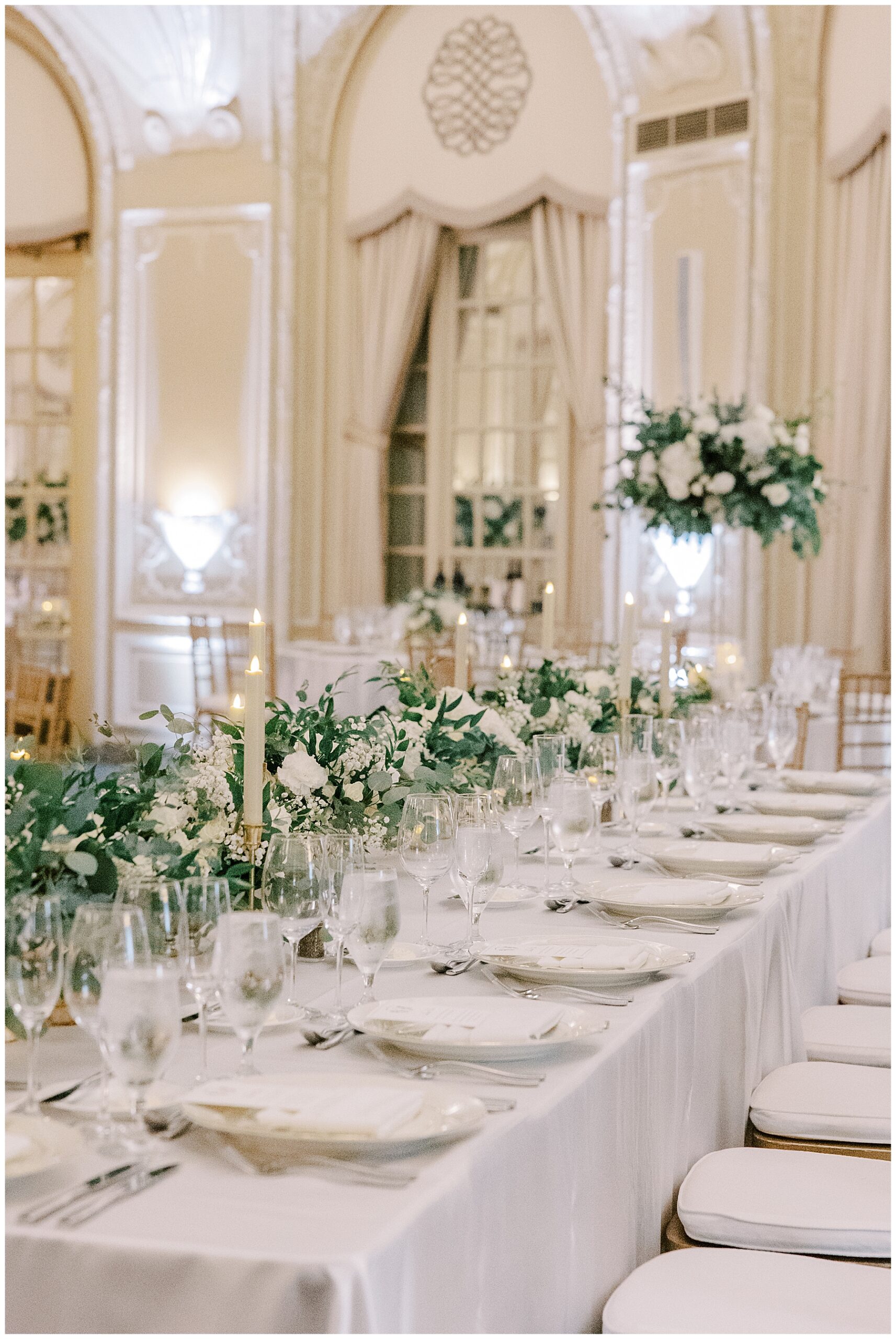 Elegant and timeless wedding reception details and tablescape