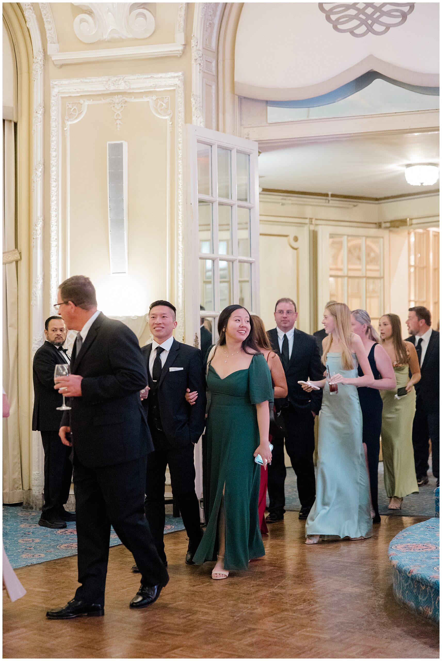 wedding guests admire reception space as they enter