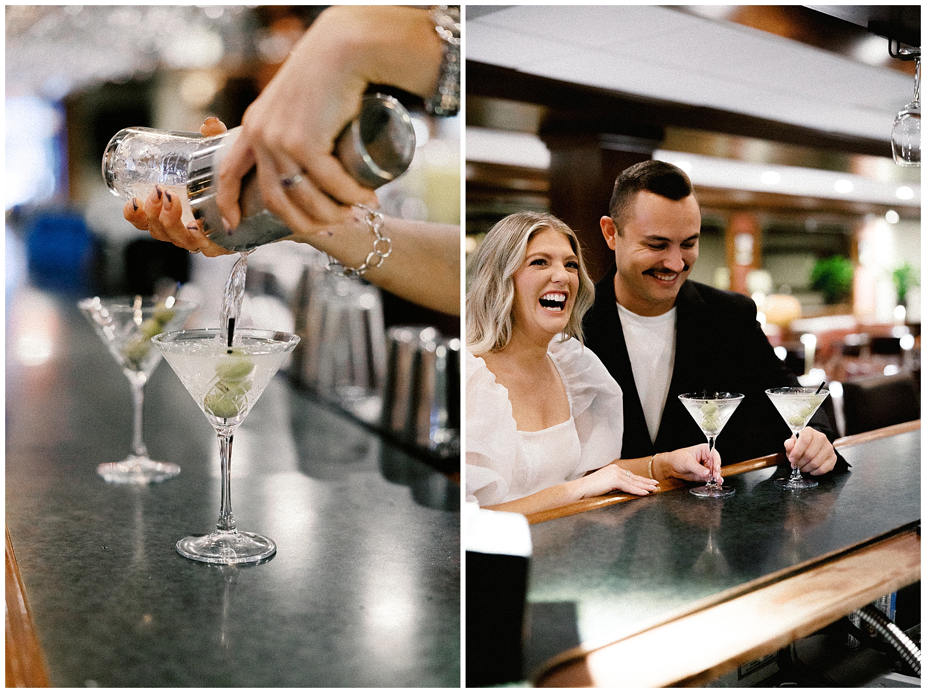 candid photo og couple sharing martinis during engagement session