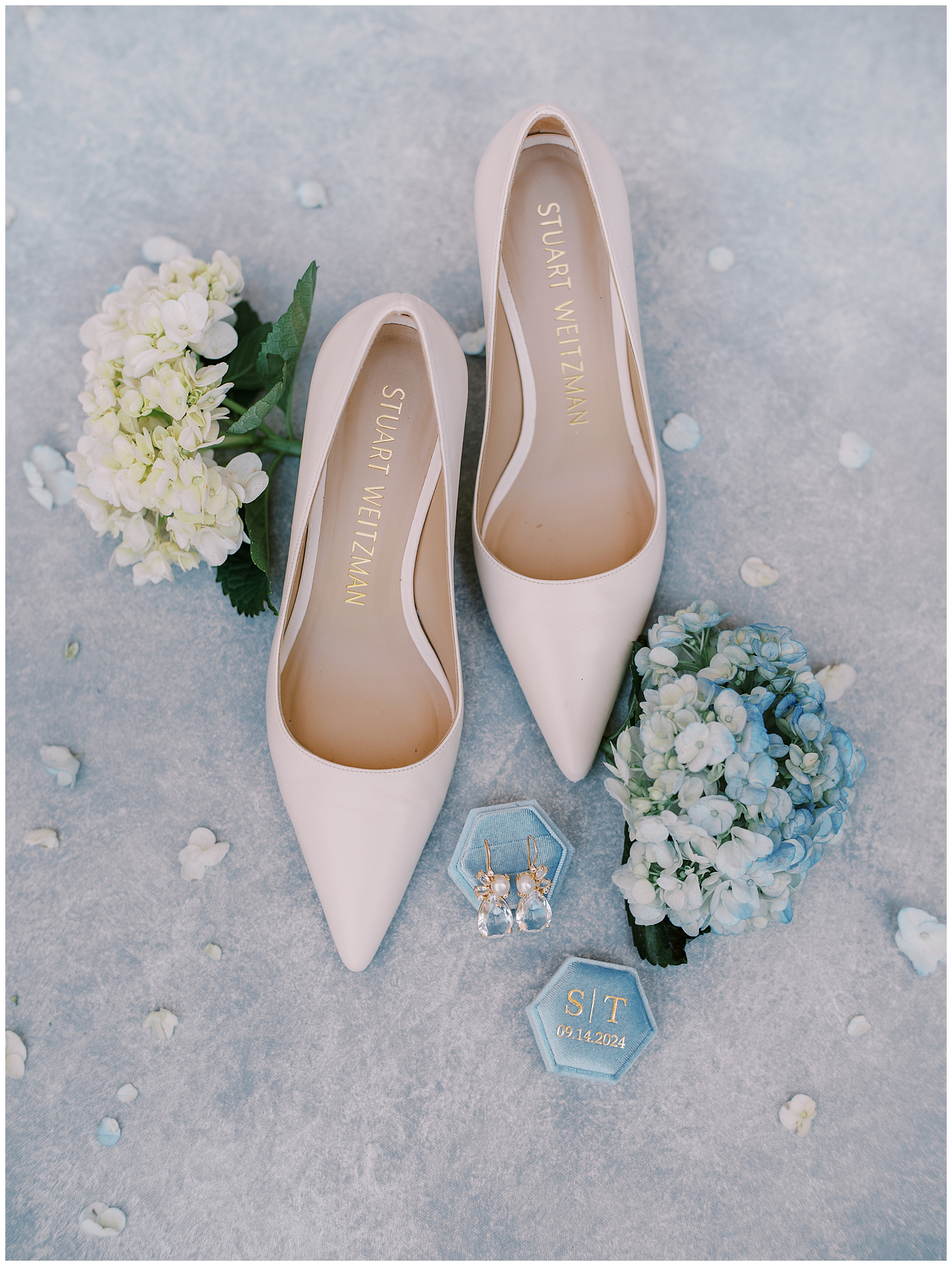 bride's wedding shoes and earrings