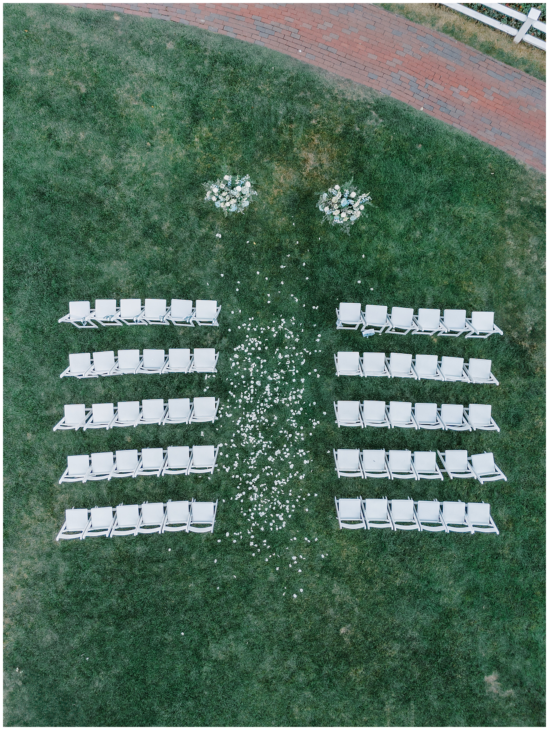 aerial photo of intimate outdoor wedding ceremony