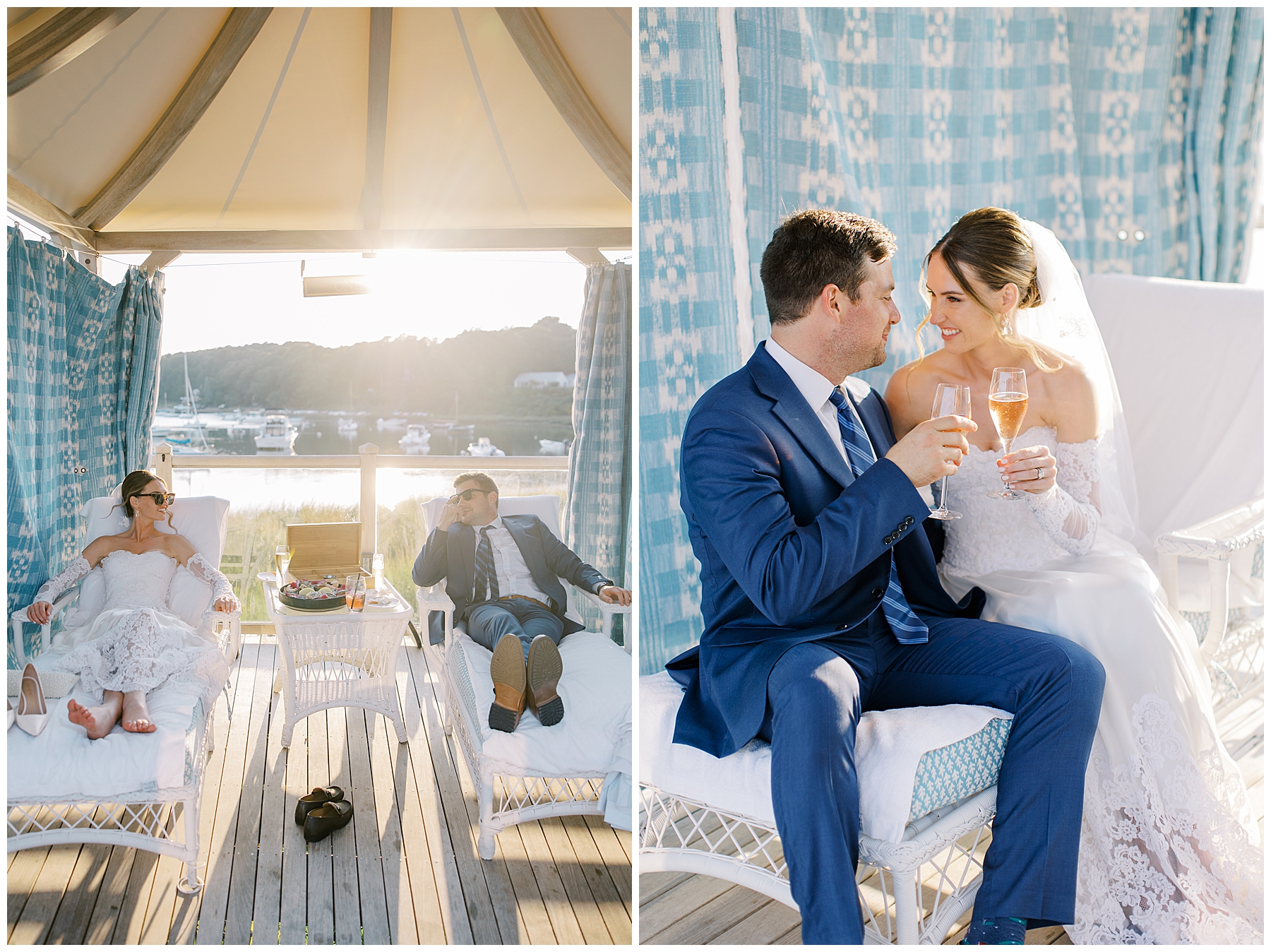 newlyweds lounge in private area after ceremony
