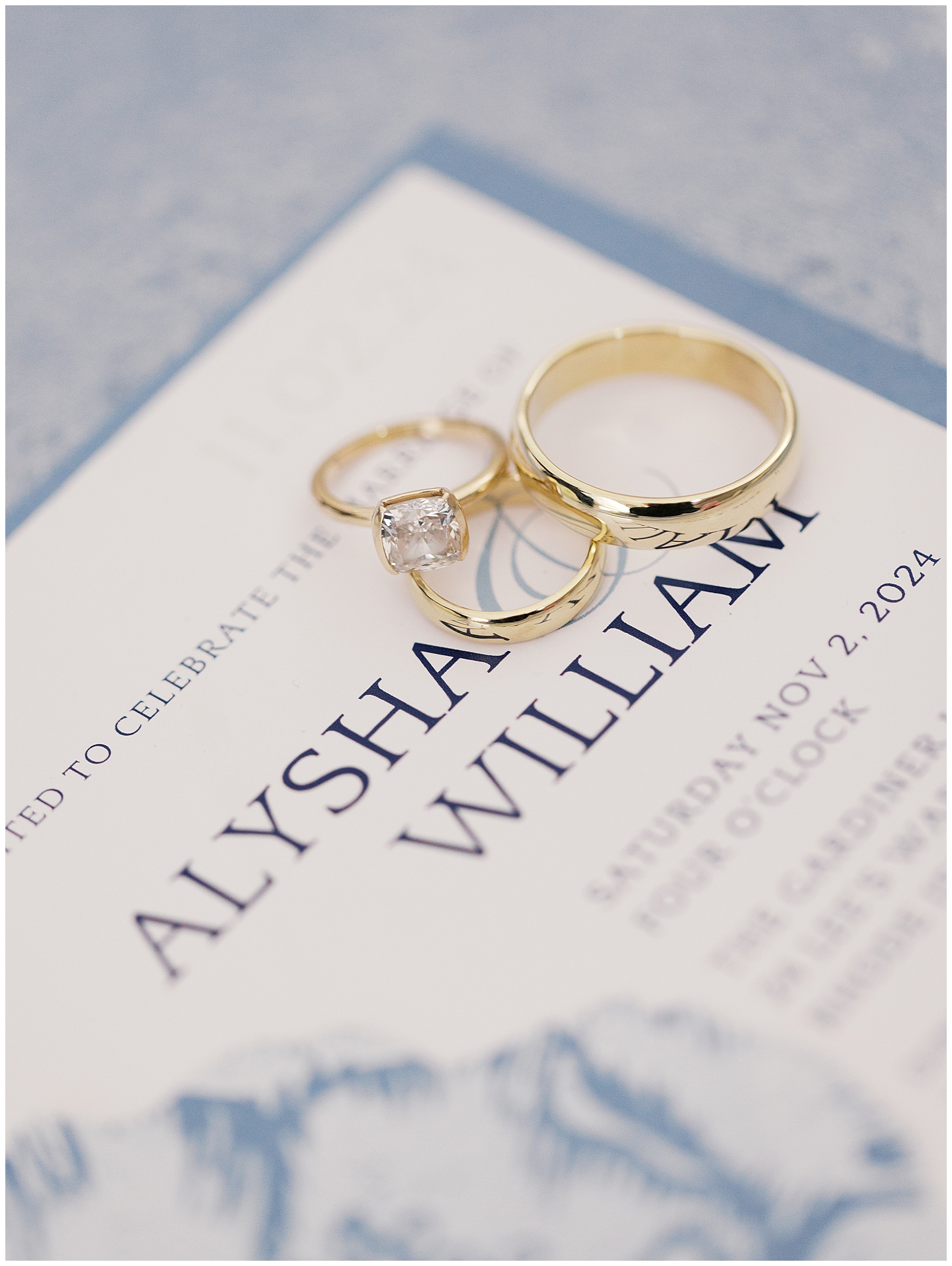 wedding rings on invitation