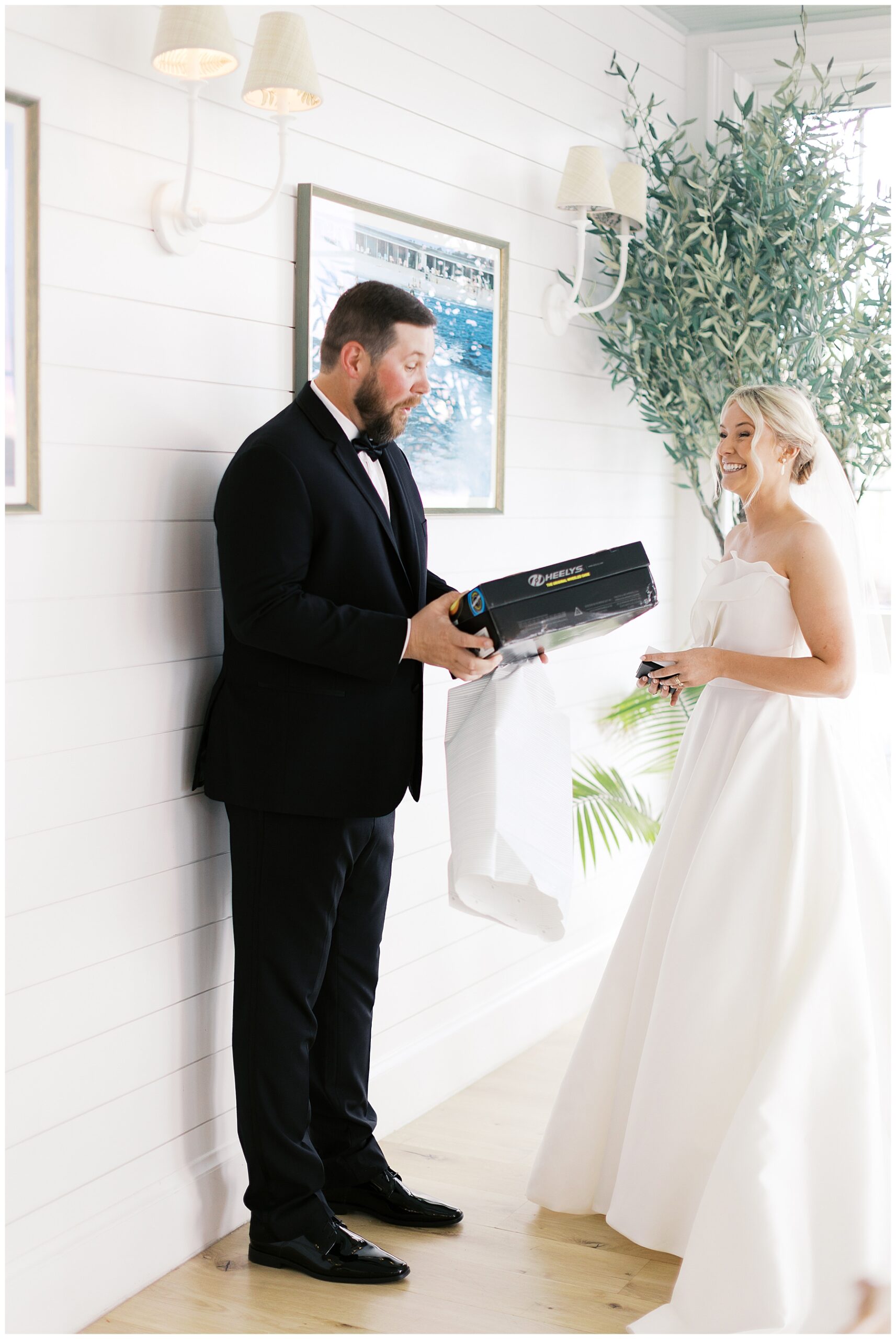 bride gives groom a gift