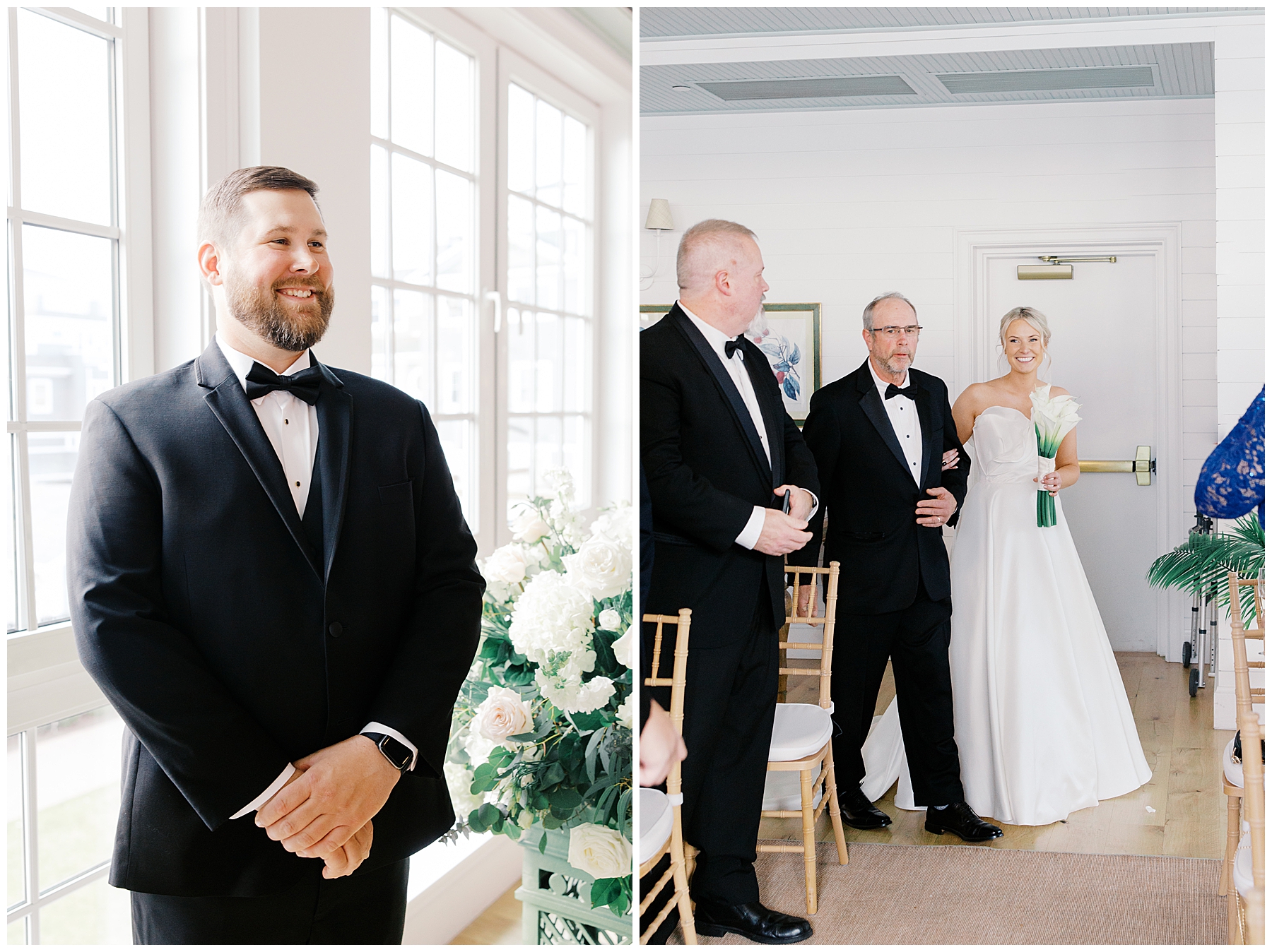 groom waits for bride at altar of wedding