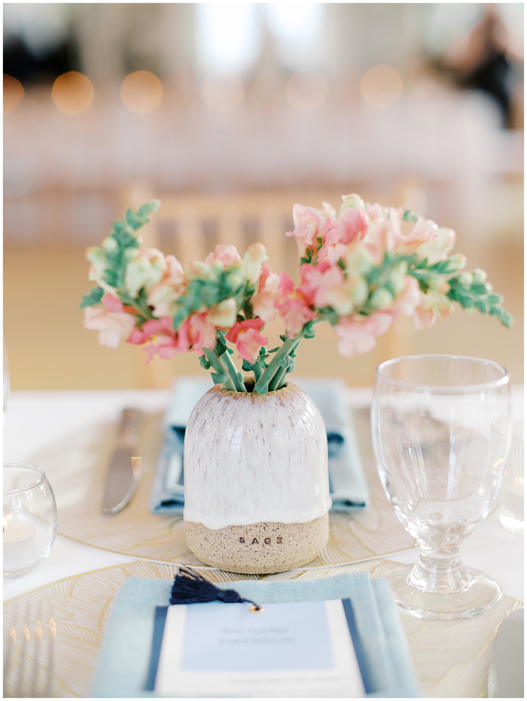 handmade, personalized vases with guests names made by bride