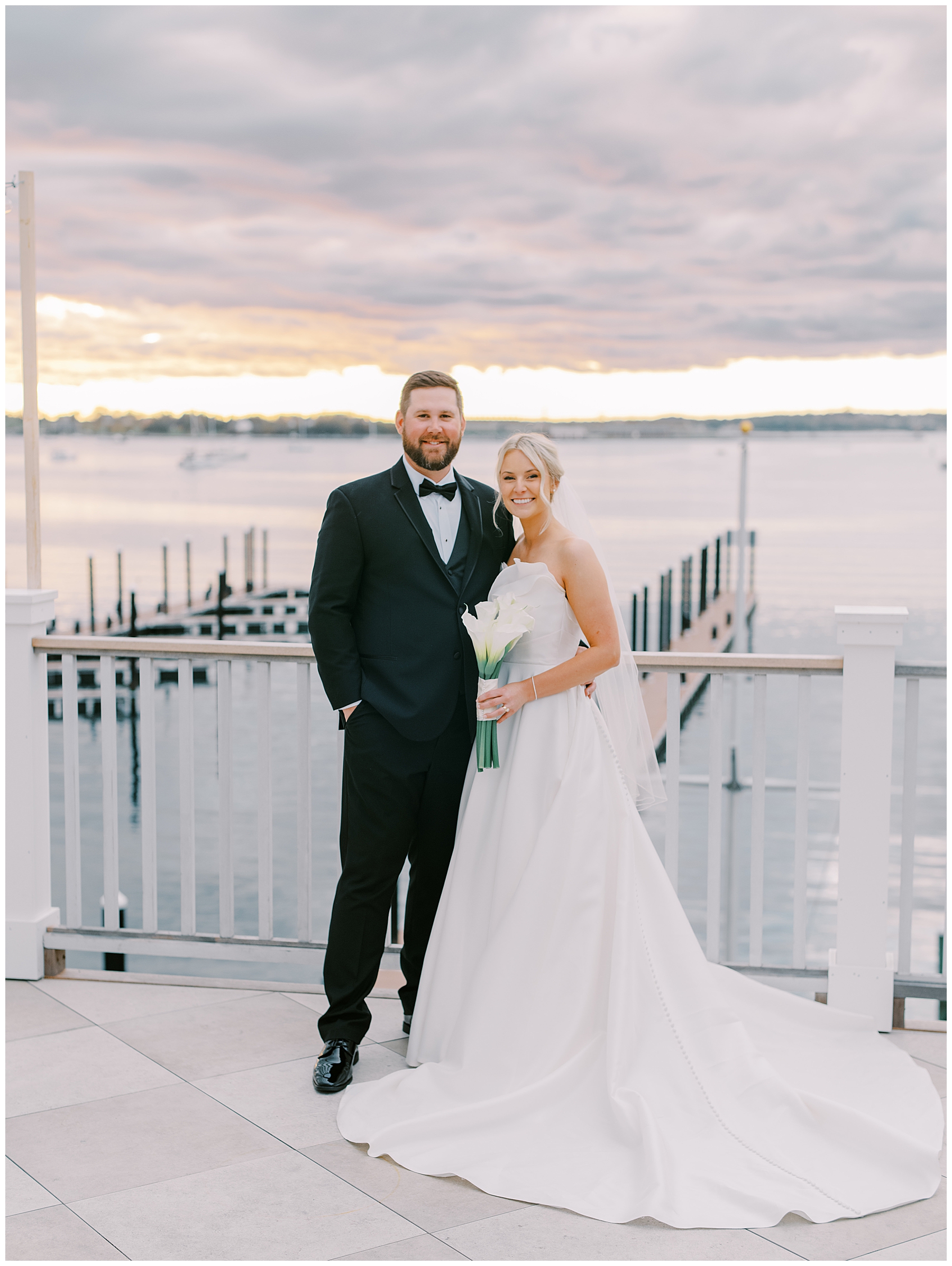 sunset wedding portraits by the water in Newport, RI