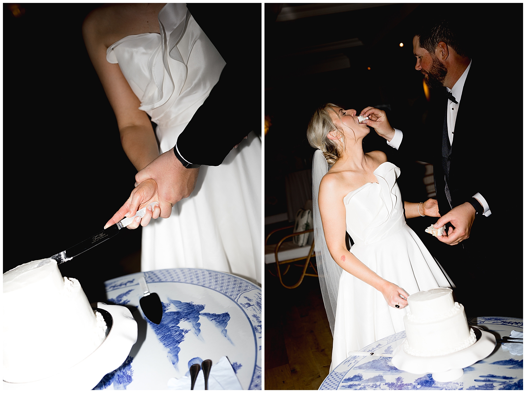 newlyweds cut their wedding cake