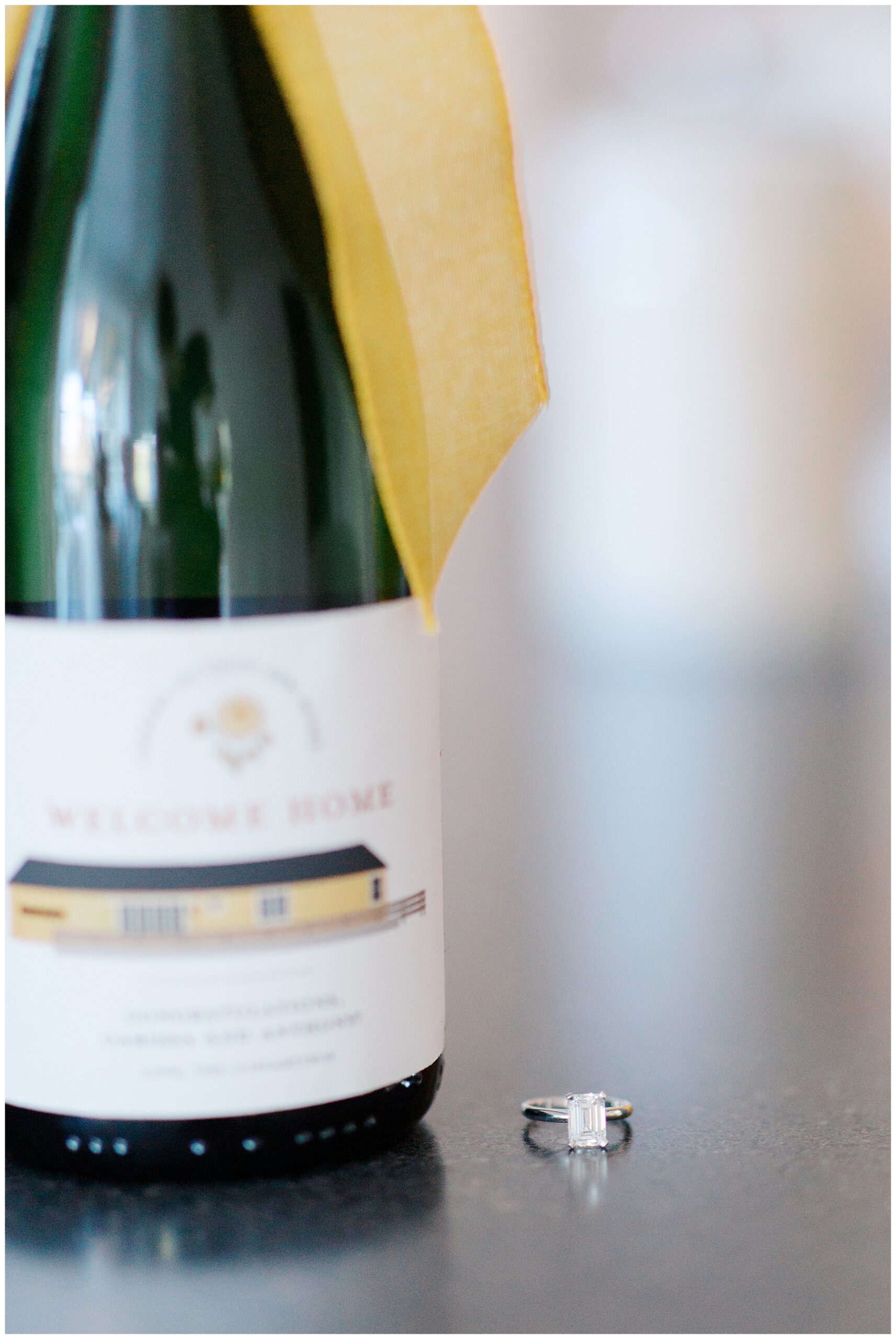 custom champagne label and engagement ring 