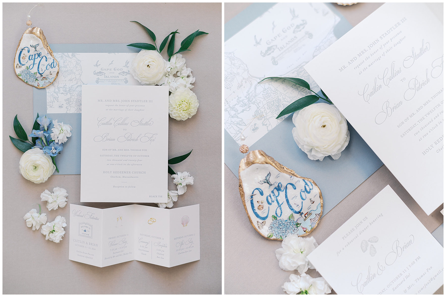 Cape cod wedding details and flay lay design 