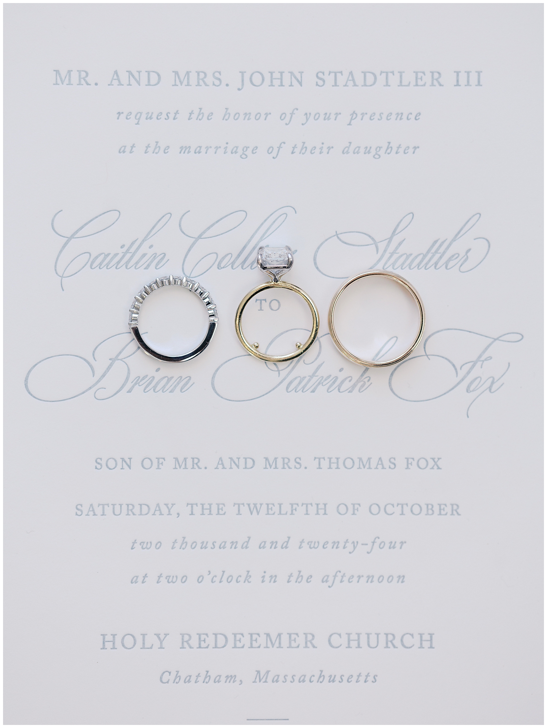 wedding rings on invitation 