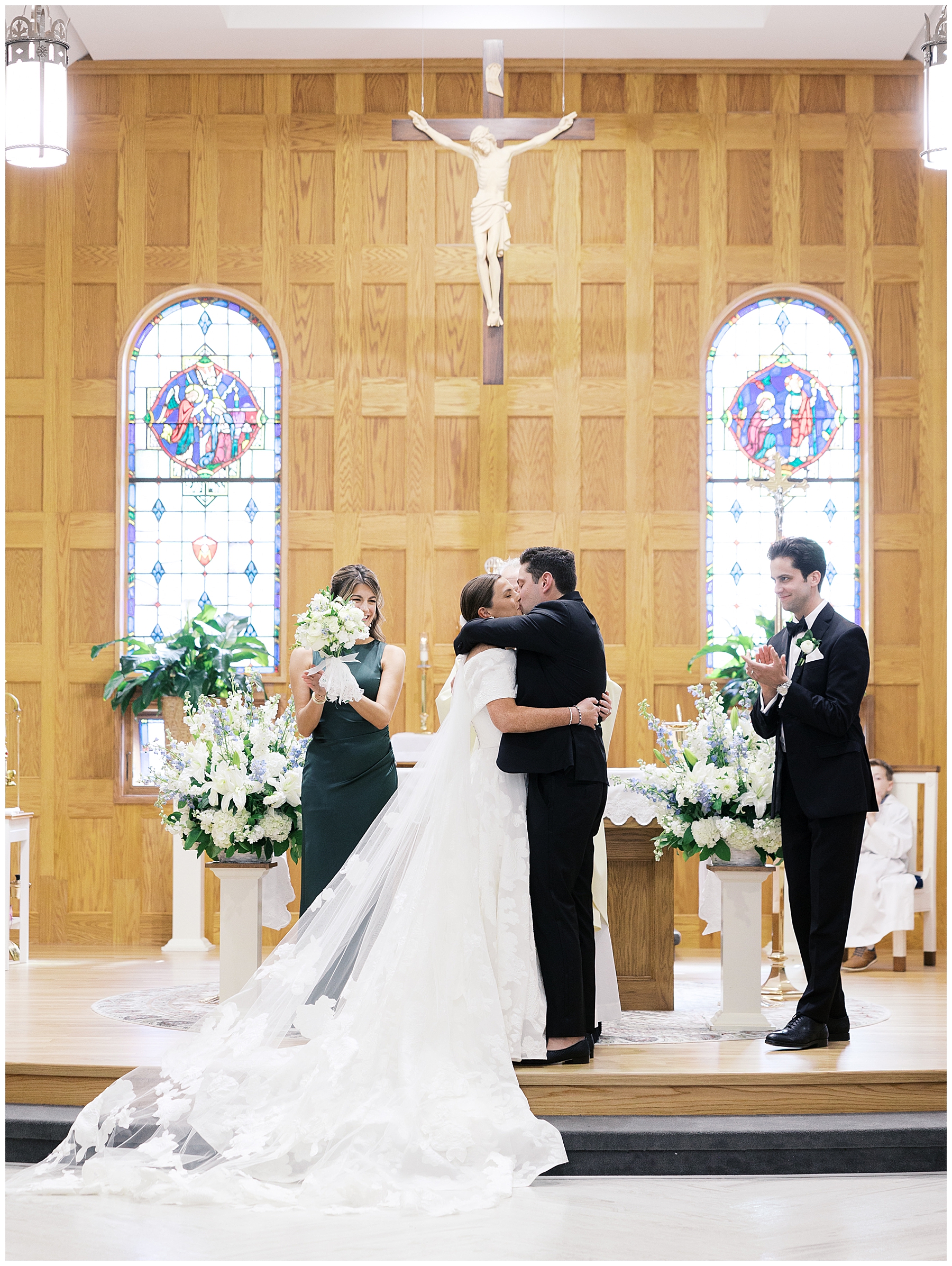newlyweds kiss at wedding ceremony 