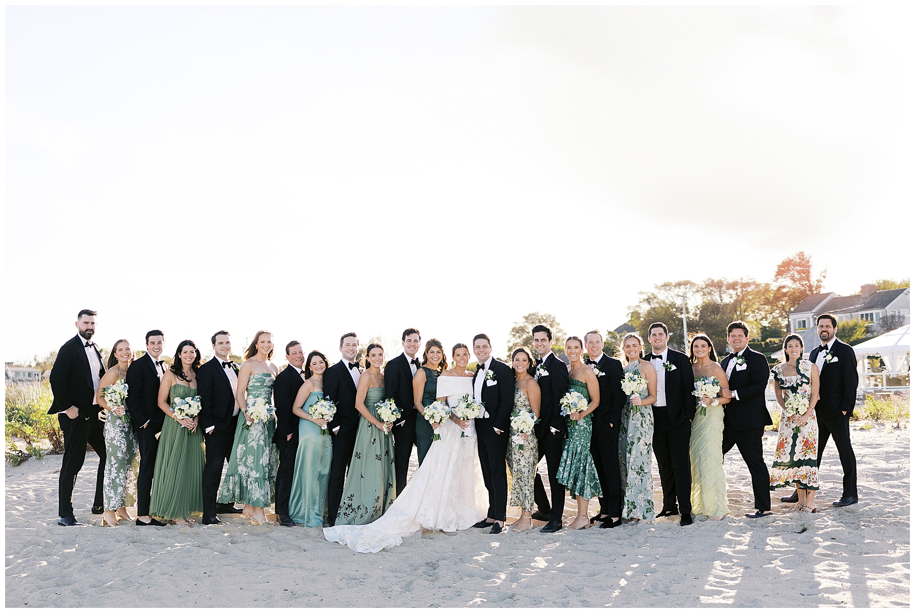 wedding party portraits on the beach 